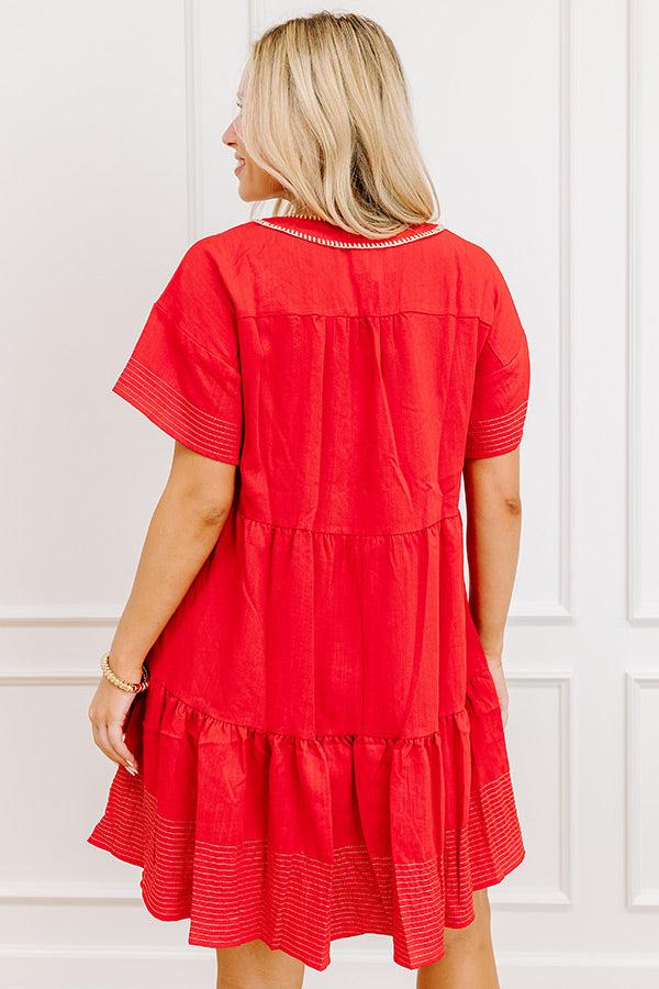 Lake Day Bliss Tiered Mini Dress in Red Product Image