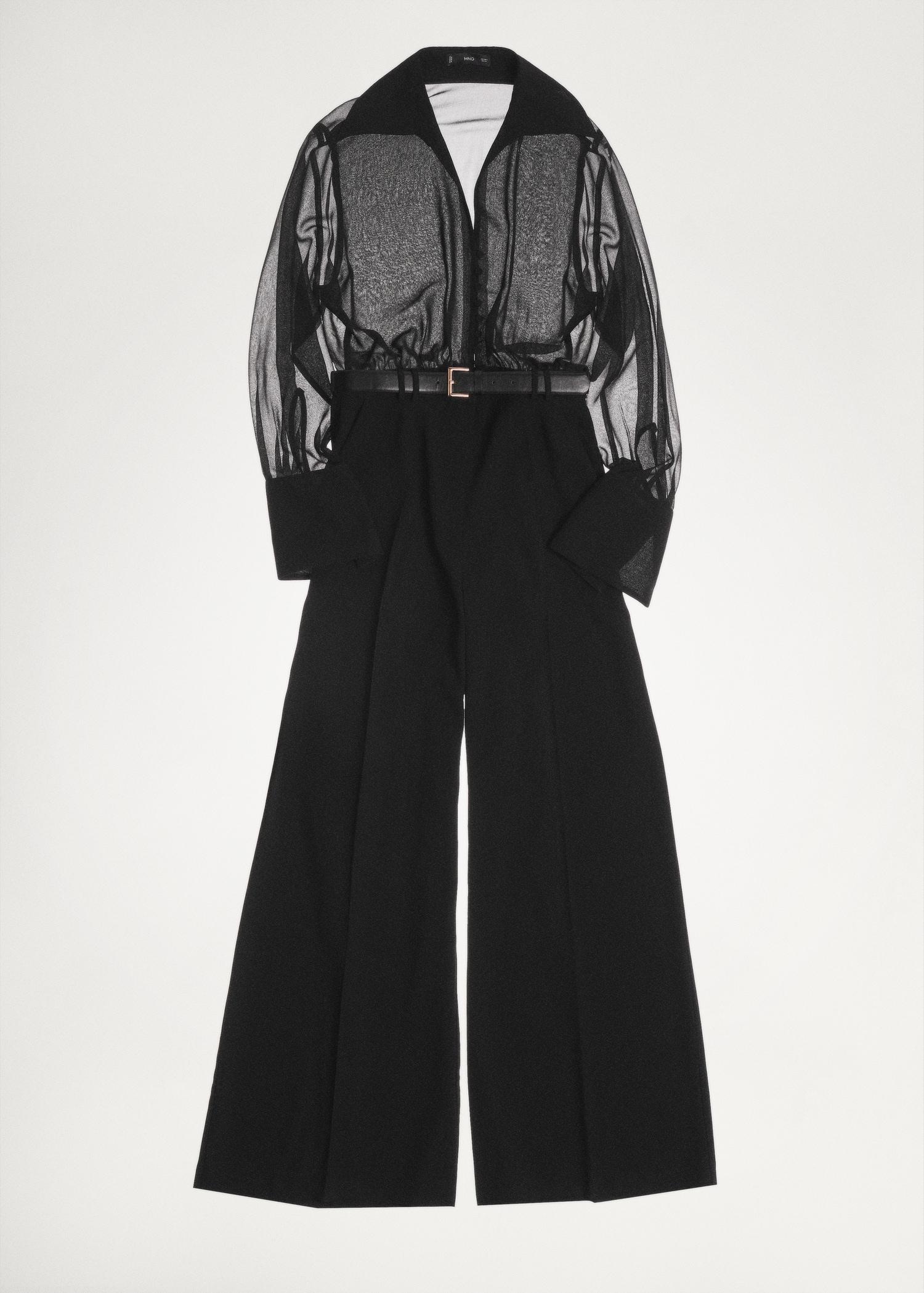 Wide-leg jumpsuit with semi-transparent sleeves - Women | MANGO USA Product Image