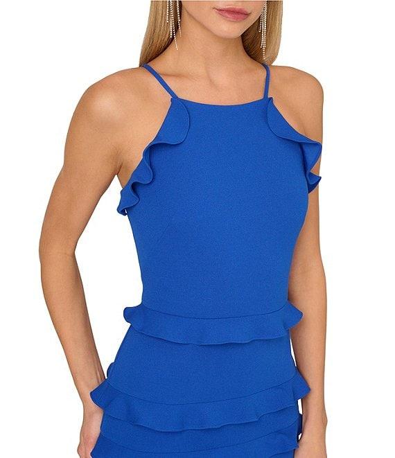 Adrianna by Adrianna Papell Square Neck Sleeveless Flounce Trim Column Gown Product Image