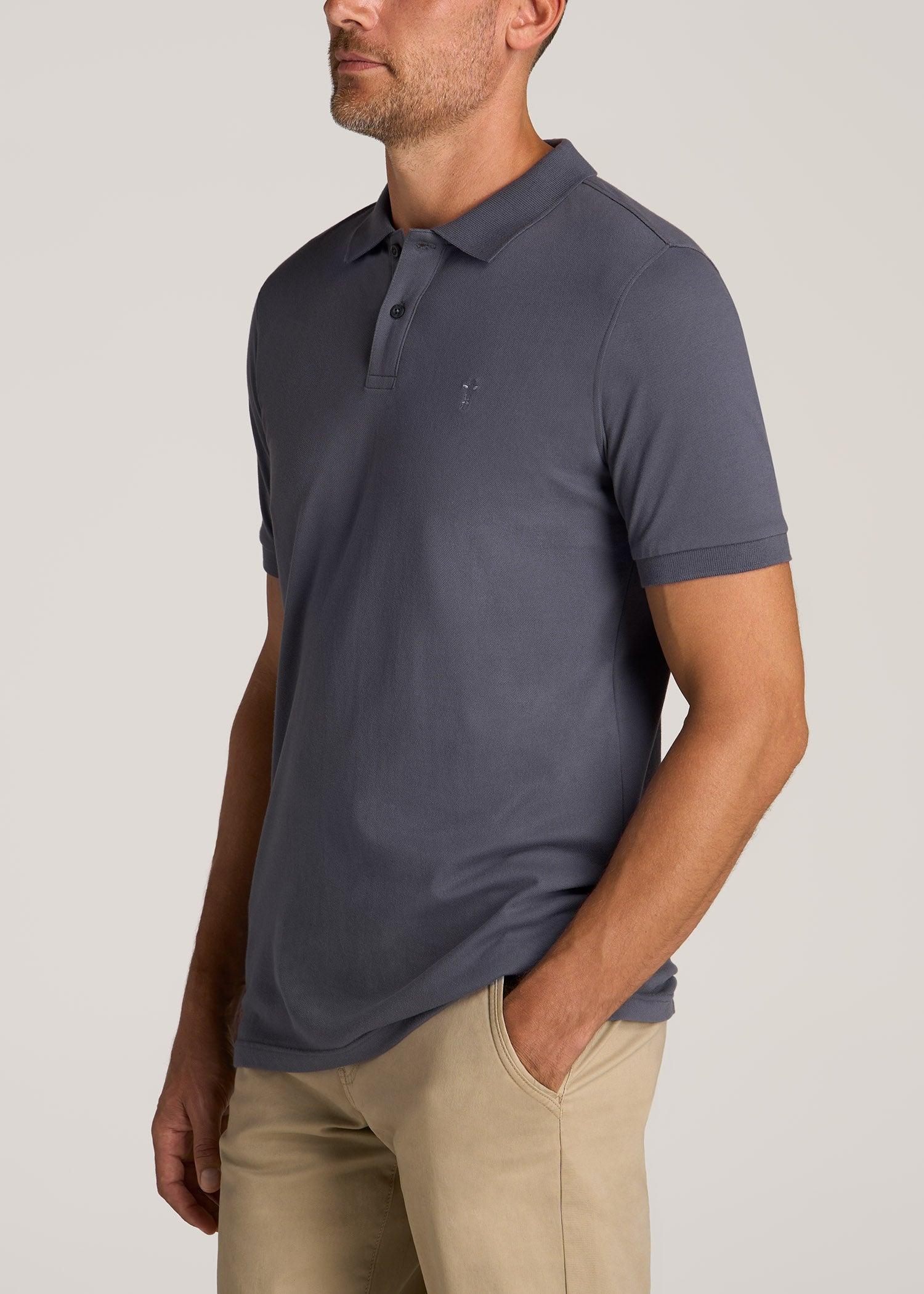 Classic Polo with Embroidered Logo for Tall Men in Grey Blue Male Product Image
