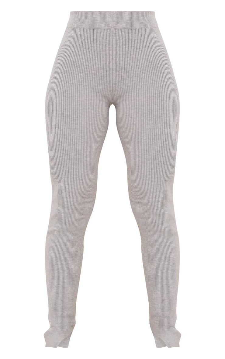 Grey Knitted Ribbed Leggings Product Image