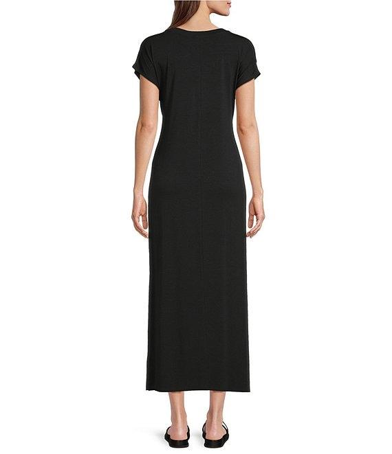 Eileen Fisher Stretch Jersey Knit Crew Neck Cap Sleeve Tie Front Midi Dress Product Image