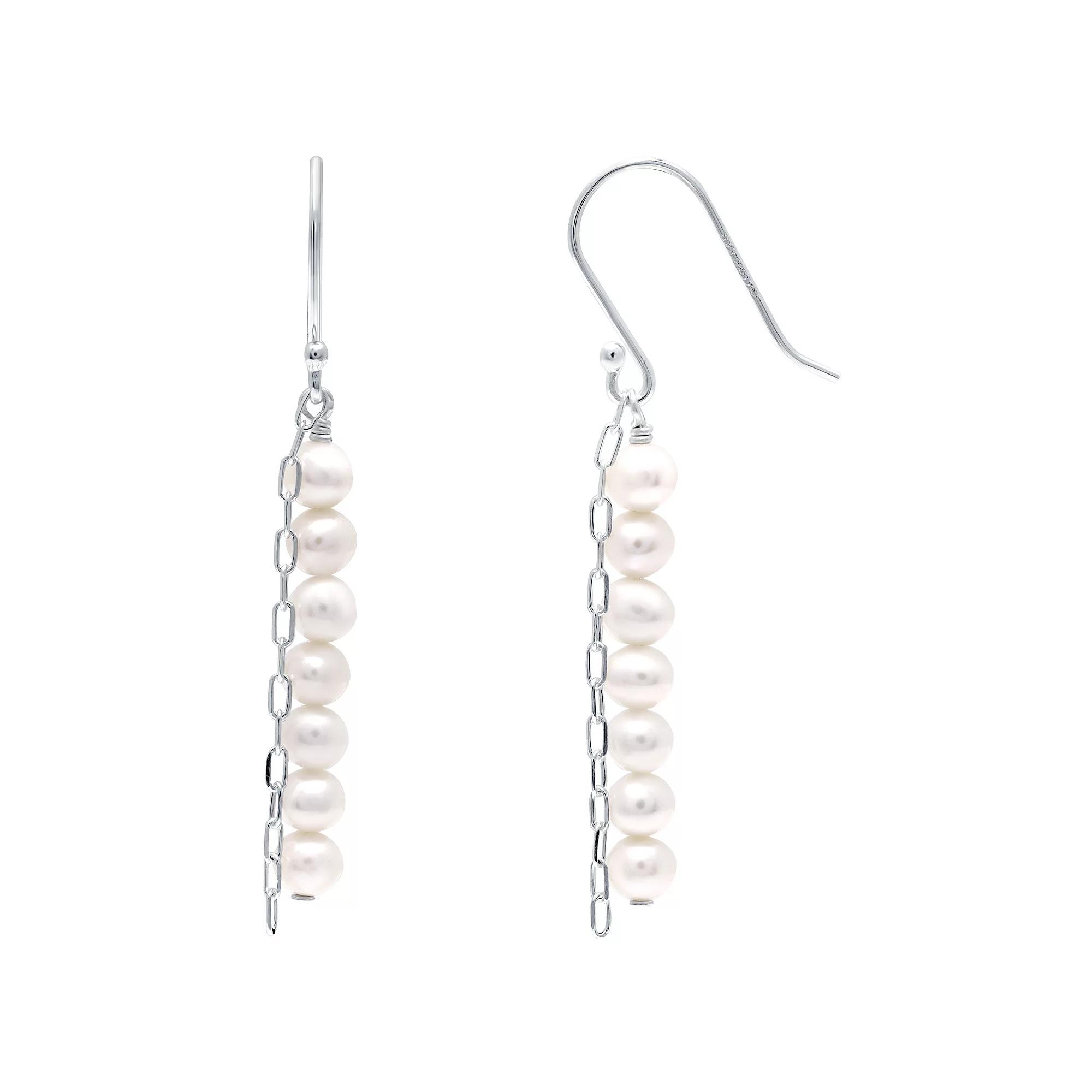 Aleure Precioso Sterling Silver Freshwater Cultured Pearl Paper Clip Chain Drop Earrings, Women's, Silver Tone Product Image