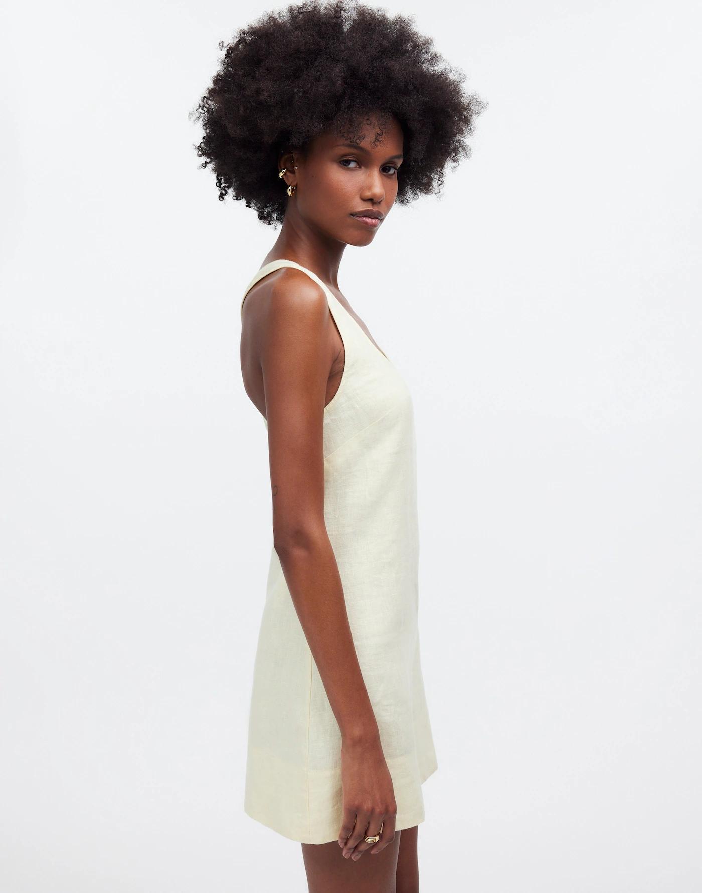 Cross-Back A-Line Mini Dress in Linen Product Image