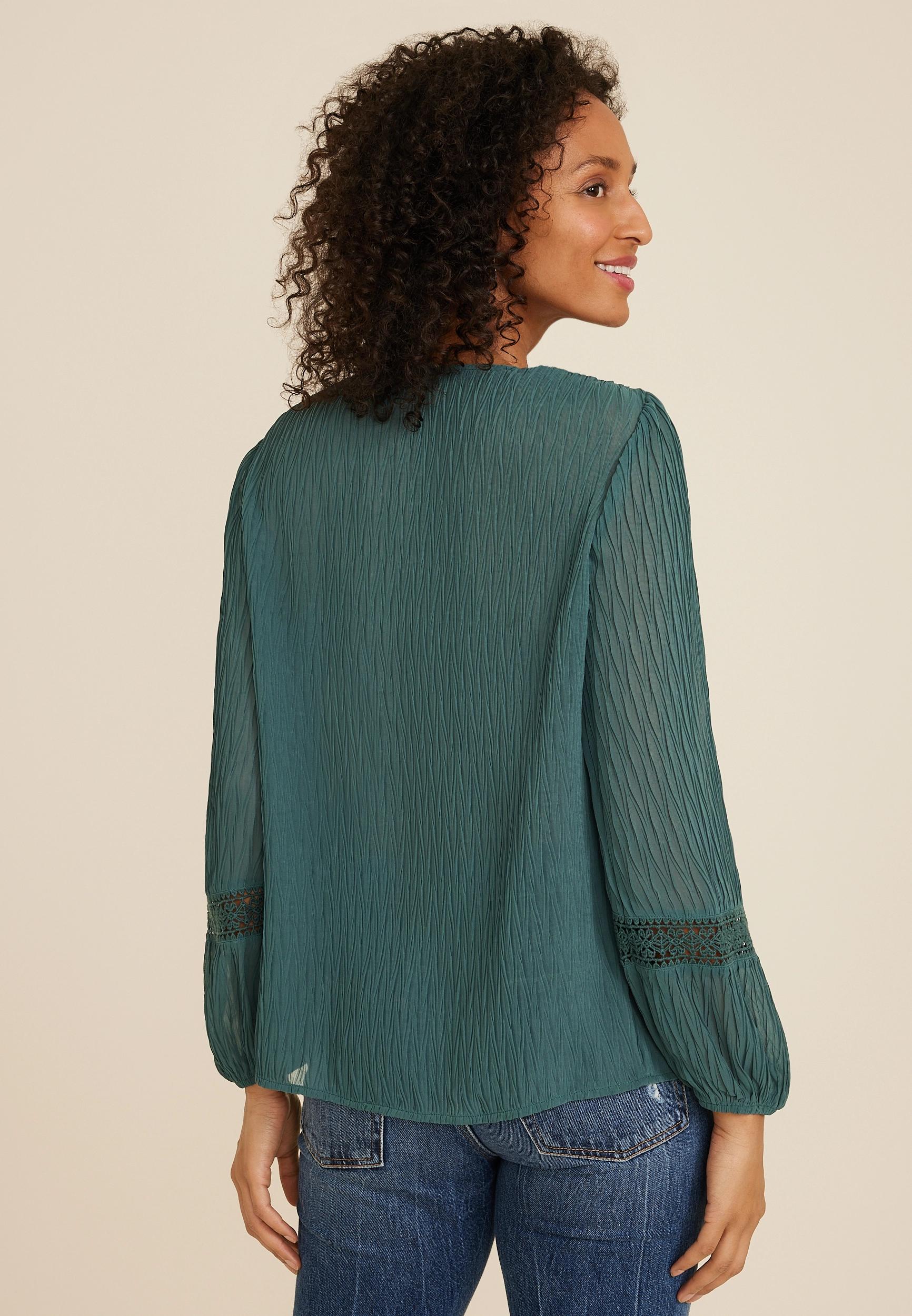 Crochet Trim V Neck Blouse Product Image