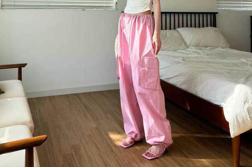 Drawstring Monotone Cargo Pants Product Image