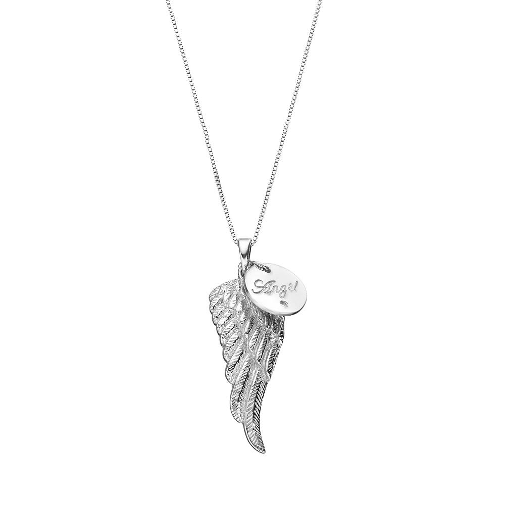 Gemminded Sterling Silver Diamond Accent "Angel" Charm & Wing Pendant, Women's, Size: 18", White Product Image