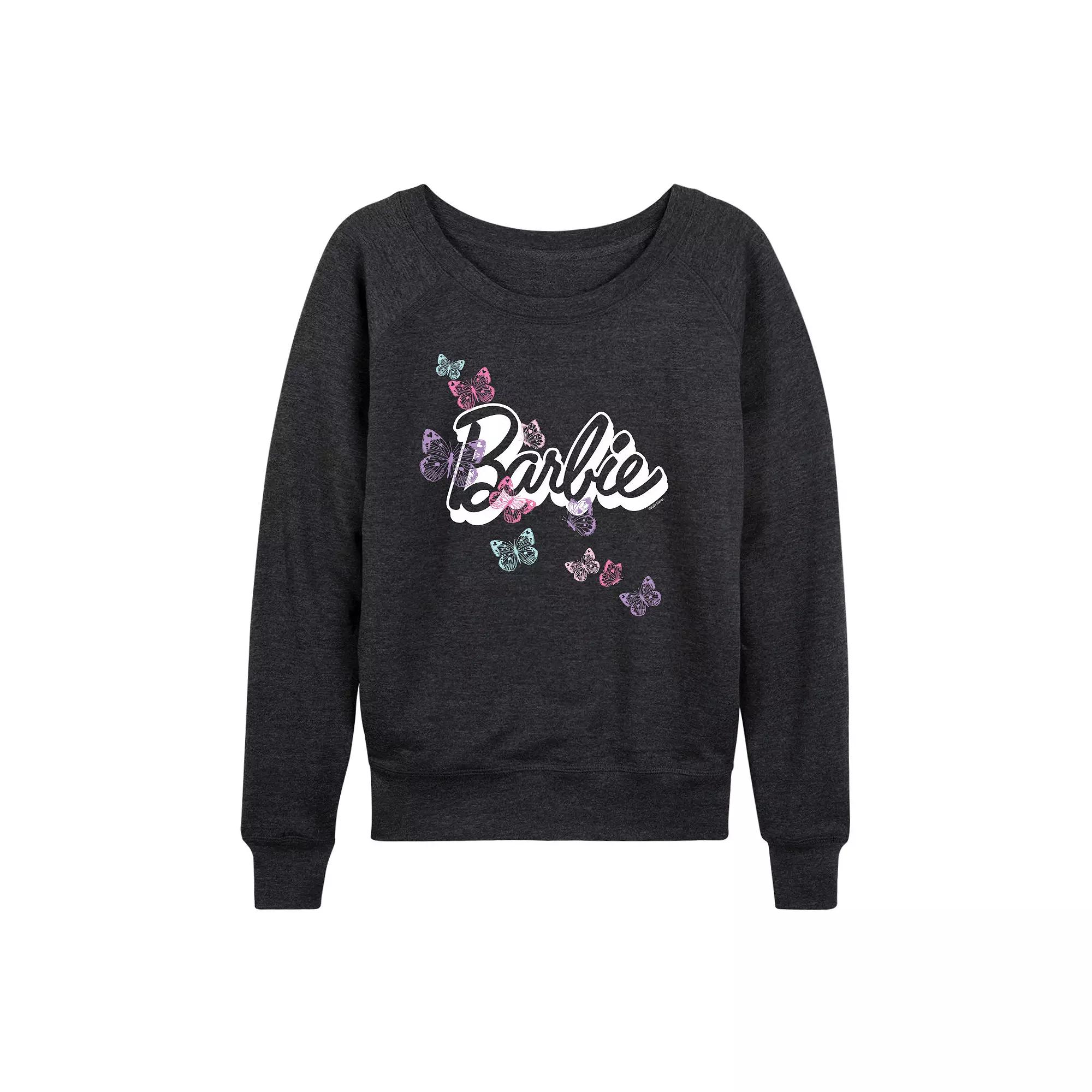 Women's Barbie® Butterfly Logo French Terry Long Sleeve Tee, Girl's,  Product Image