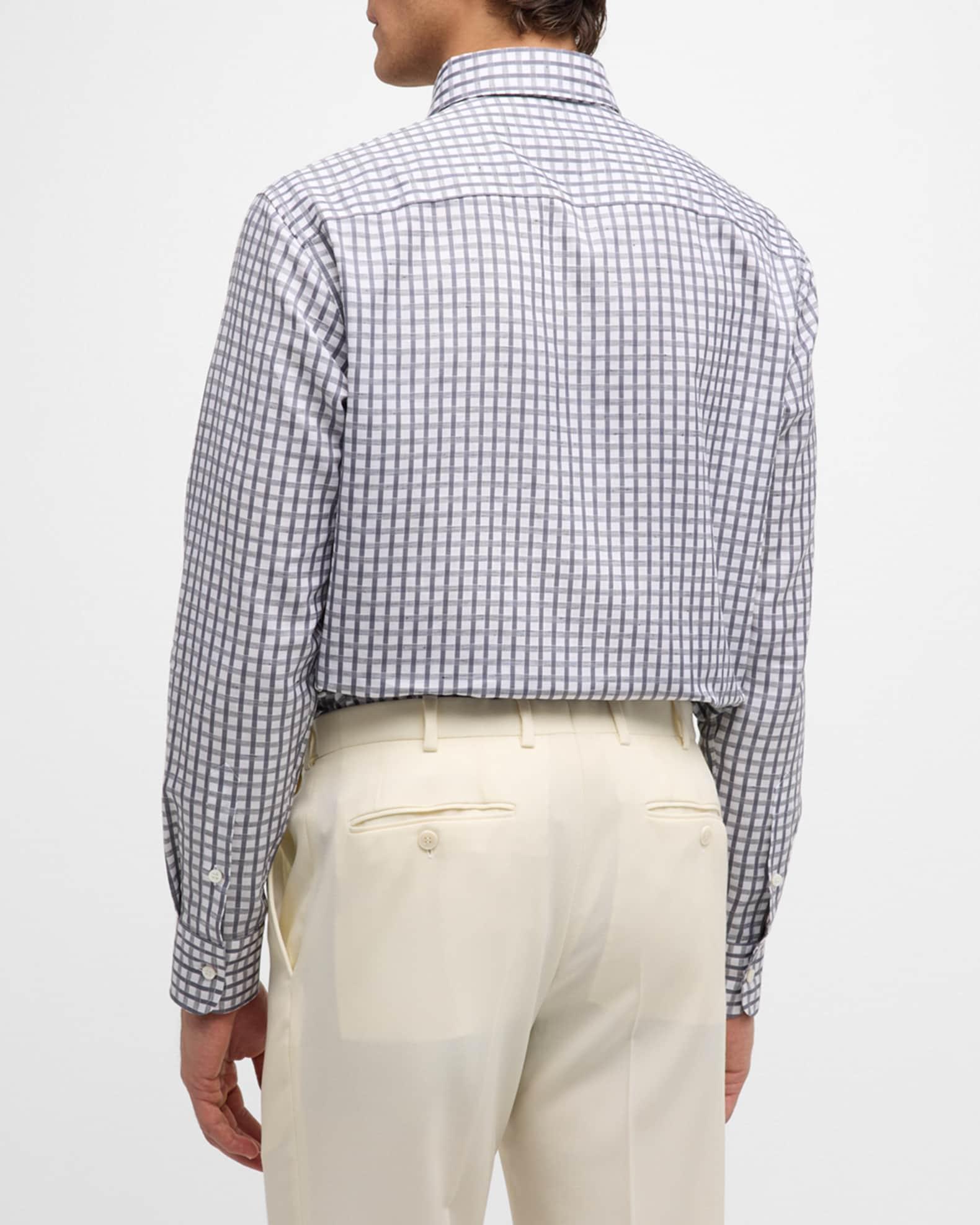 Men's Cotton-Linen Check Sport Shirt Product Image