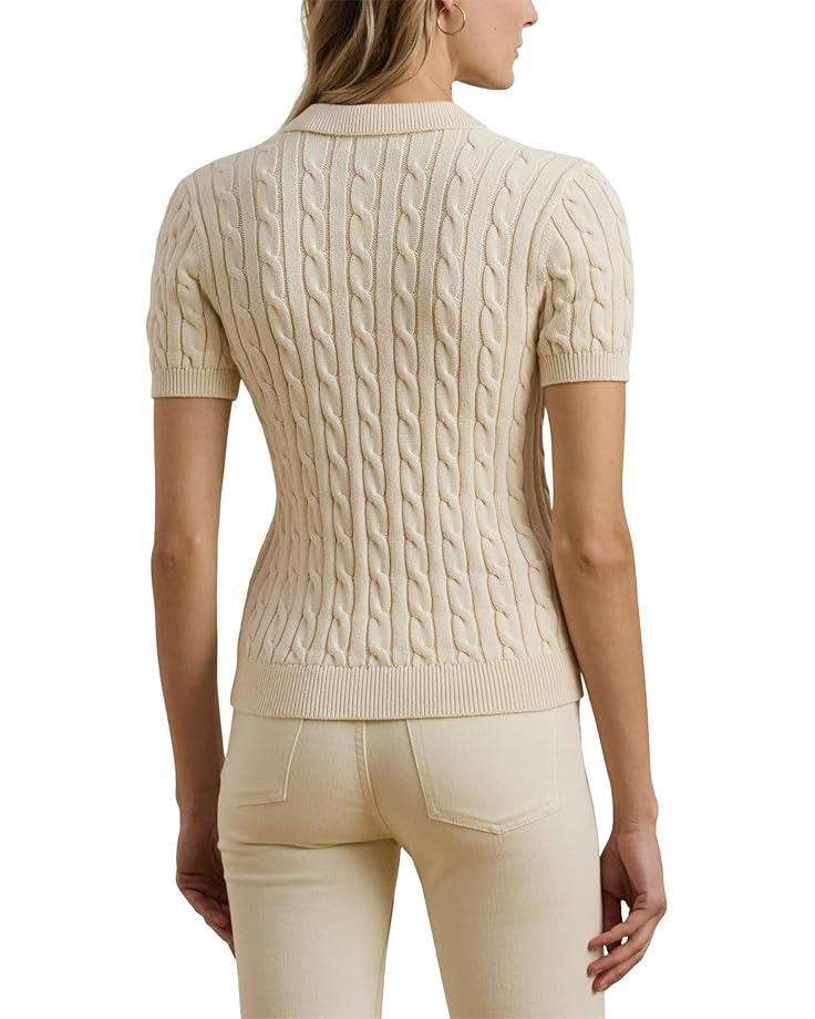 Women's Lauren Ralph Lauren Cable-Knit Cotton Polo Sweater Product Image