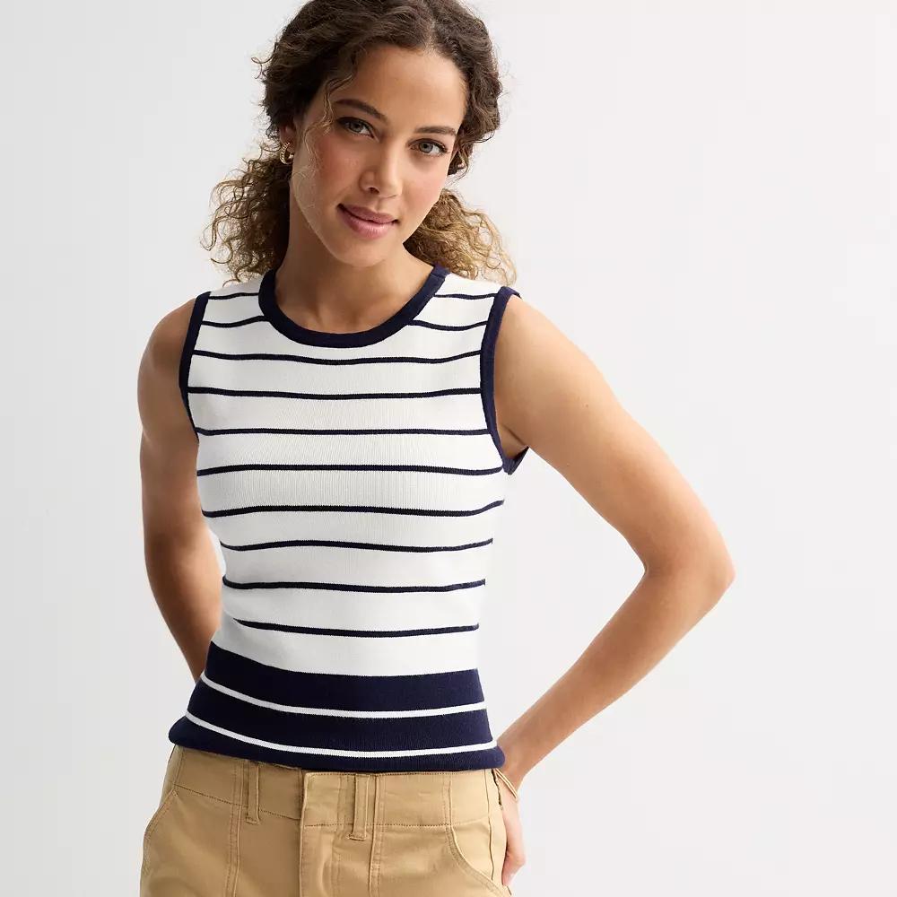 Women's Draper James Sweater Tank Top, Size: XS, Navy White Strip Product Image