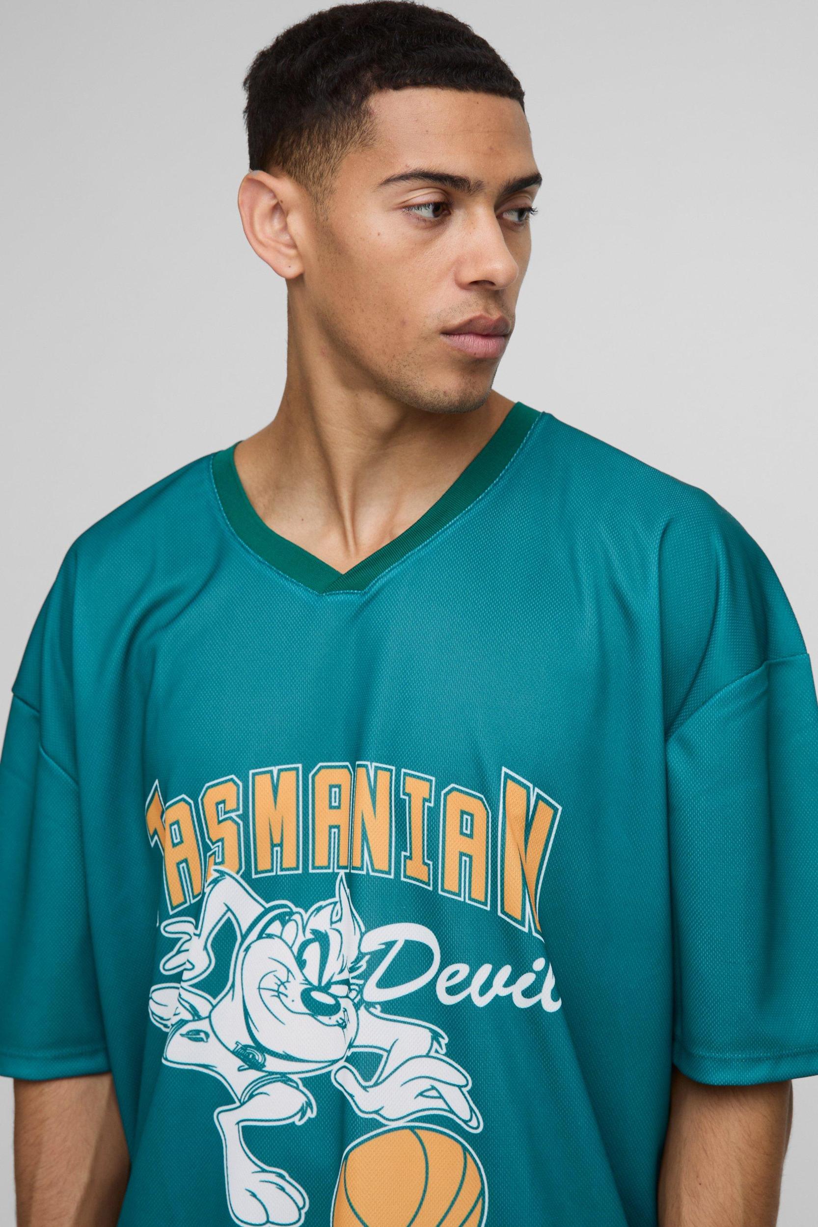 Oversized Taz Mania Varsity Mesh License Print T-Shirt | boohooMAN USA Product Image