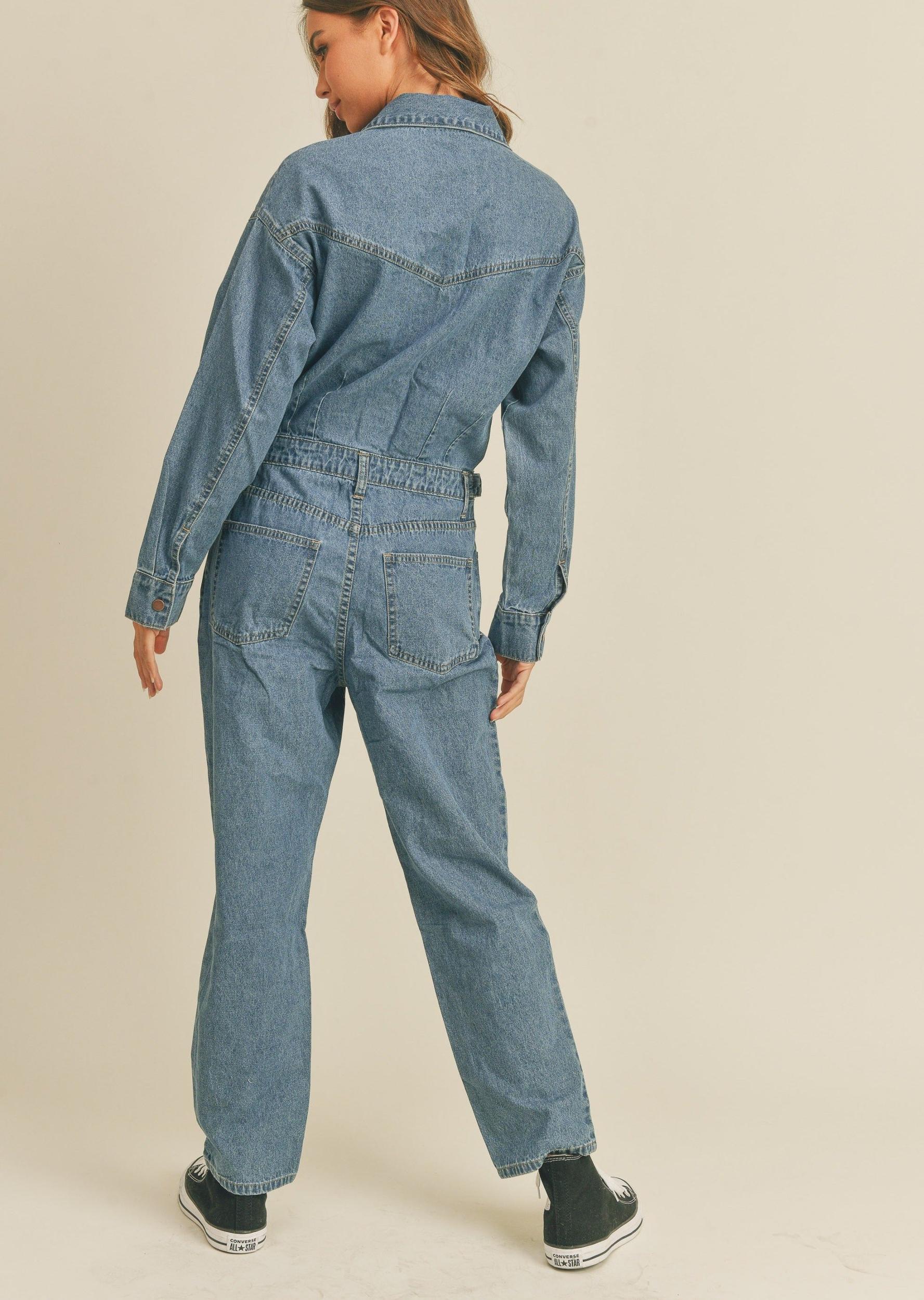 Washed Denim Utility Jumpsuit Product Image