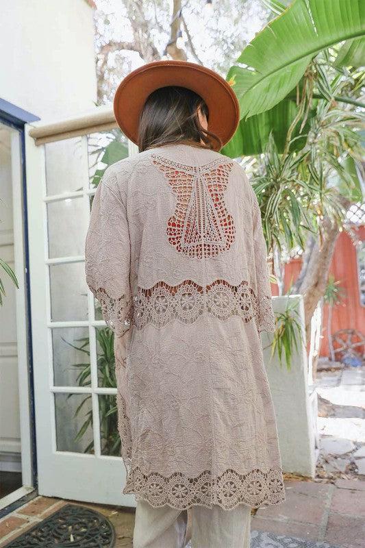 Crochet Open Patch Longline Kimono Product Image