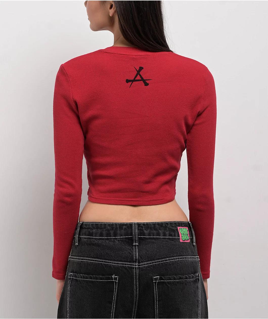 Affliction Toxic Wrath Red Long Sleeve Crop T-Shirt Product Image