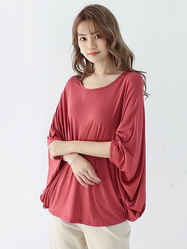 Vintage Loose Round-Neck Batwing Sleeves Shirts Product Image