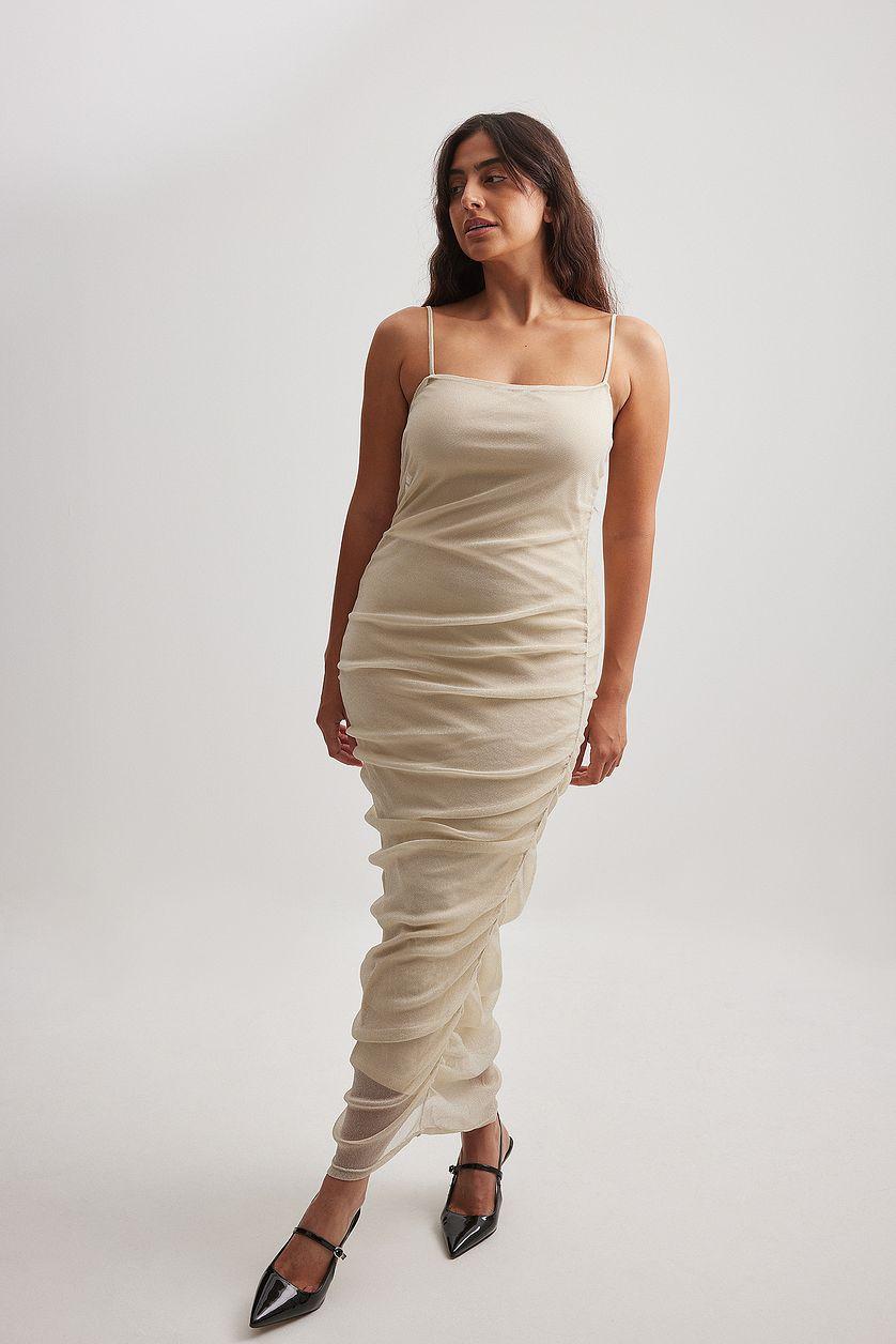 Rouched Mesh Glitter Dress Product Image