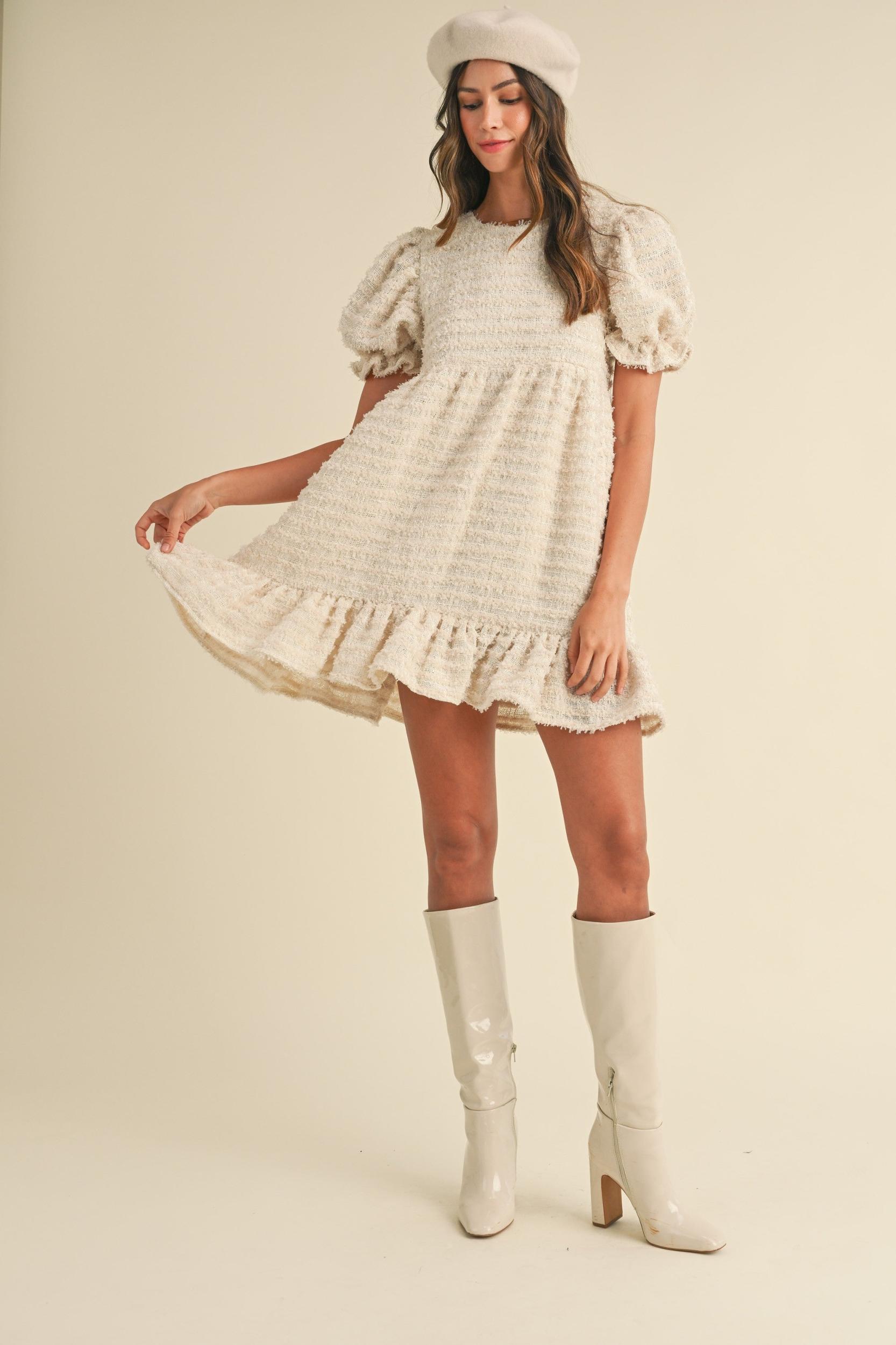 Soft Frayed Textured Babydoll Mini Dress Product Image