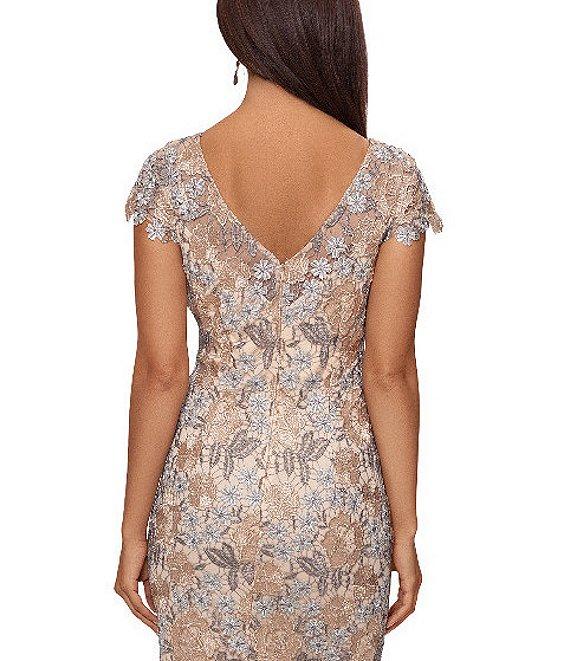 Xscape Short Sleeve Boat Neck Floral Lace Sheath Dress Product Image