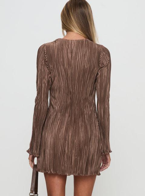 Malop Long Sleeve Mini Dress Chocolate Product Image