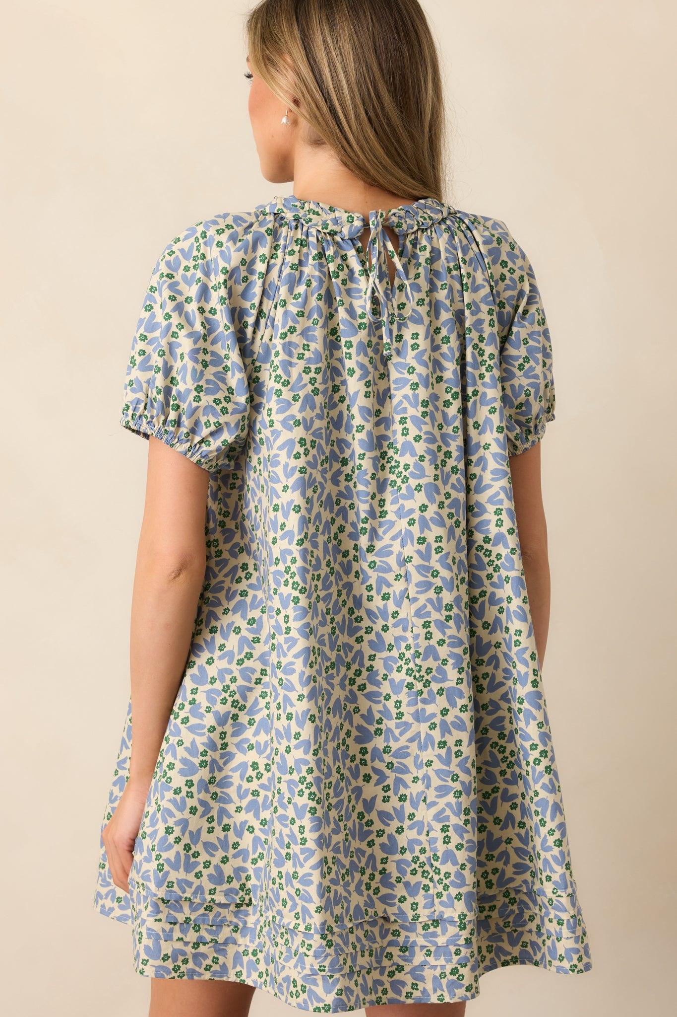Stories Unfolding Dusty Blue Floral Cotton Mini Dress Product Image