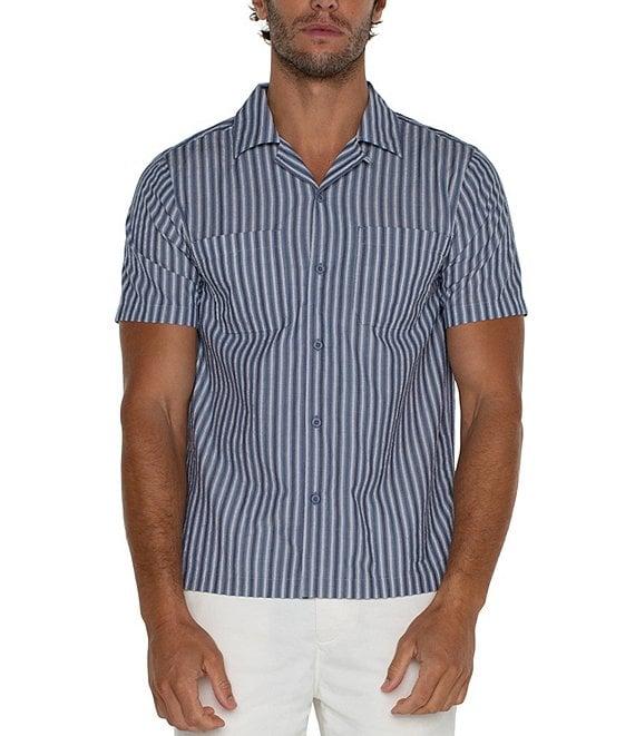 Liverpool Los Angeles Stripe Camp Button Down Short Sleeve Shirt Product Image