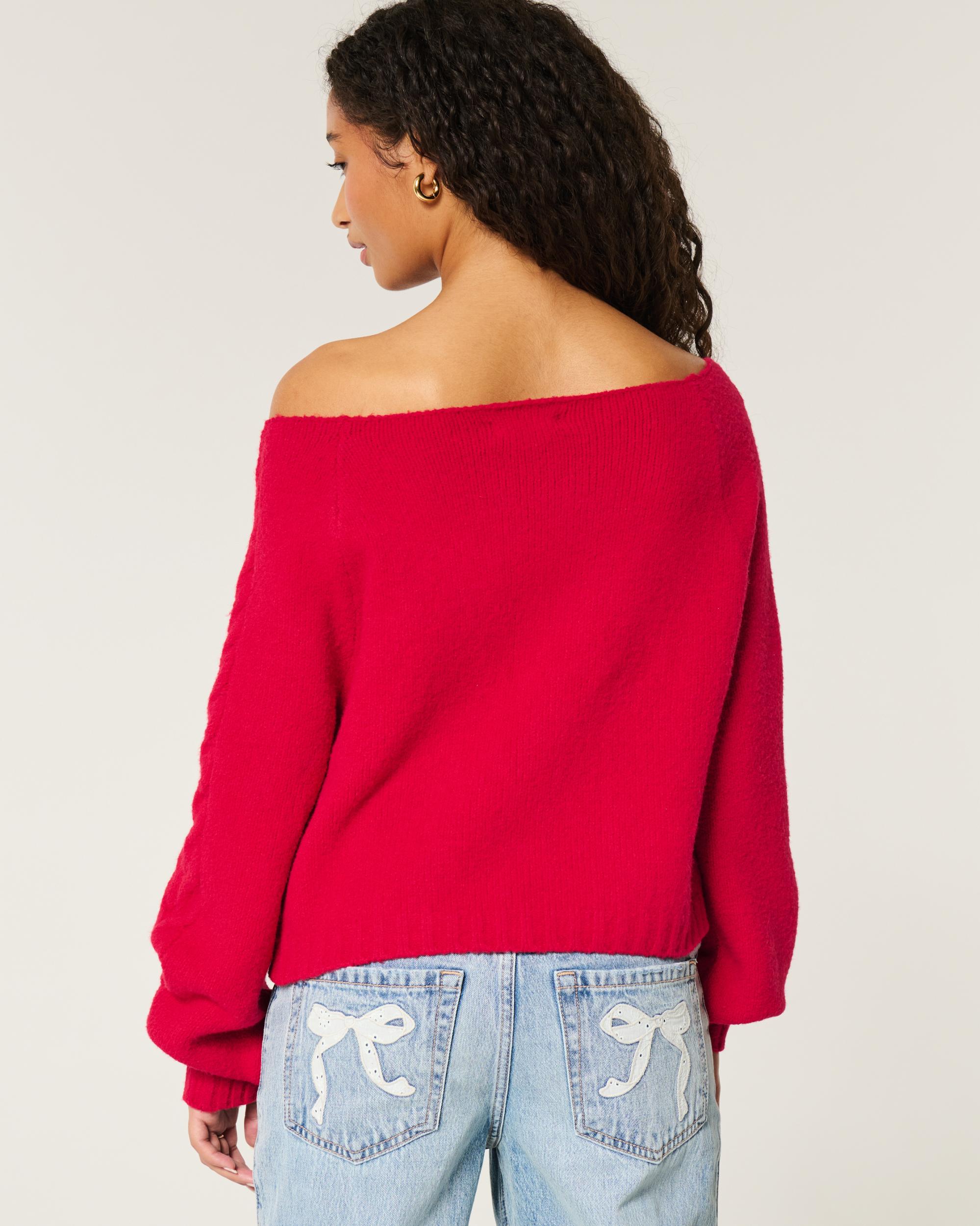 Hollister Comfy Cloud Off-the-Shoulder Cable-Knit Sweater Product Image