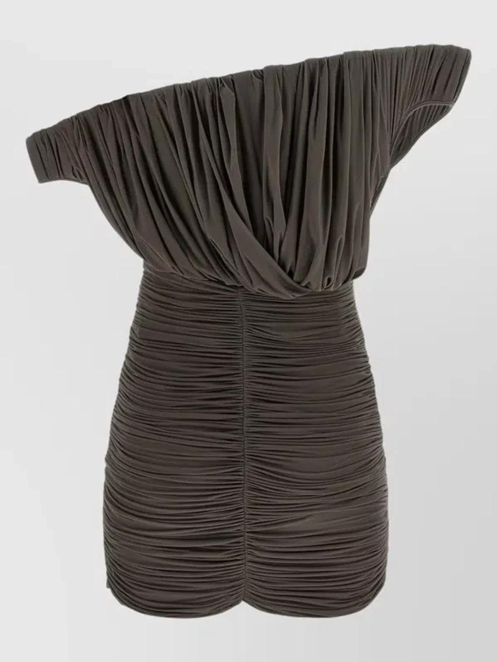 MAGDA BUTRYM Asymmetric One-shoulder Corset Dress With Ruffles In Brown Product Image