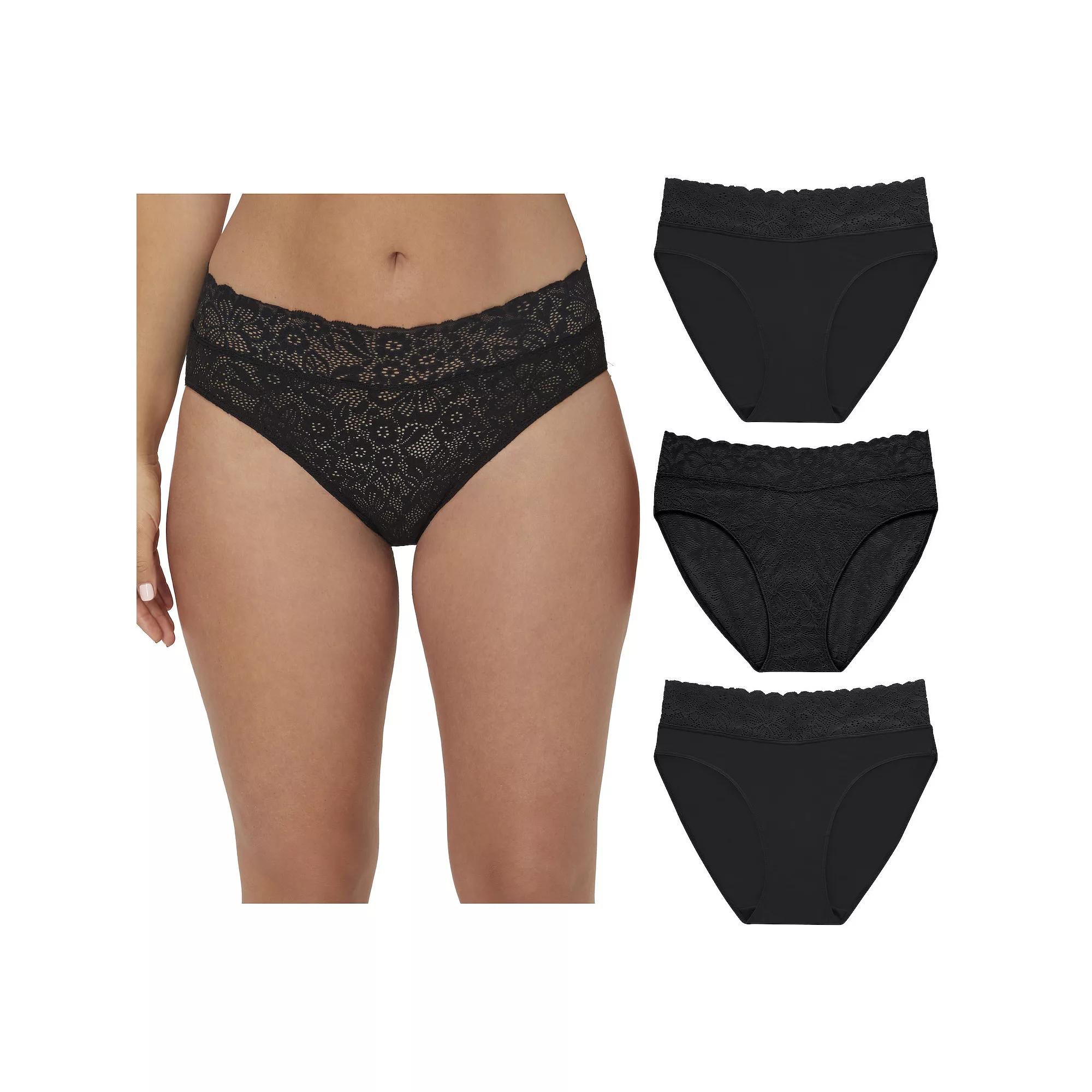 Maidenform Women's Perfect Fit Stretch Lace High Leg Underwear, 3-Pack DM3SLB, Size: Small, Black Black Black Product Image