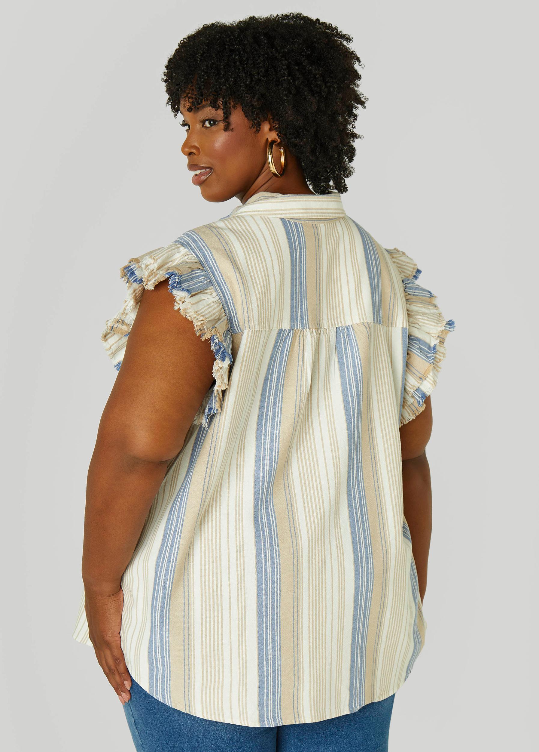 Striped Flutter Sleeve Blouse Product Image