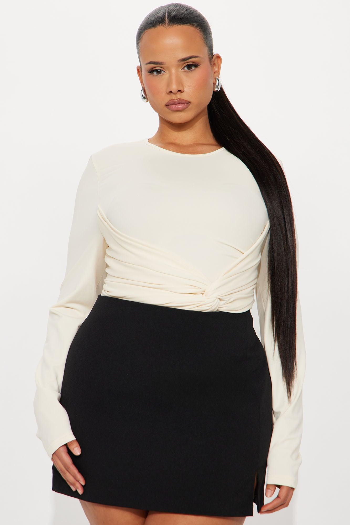 Brigit Ruched Long Sleeve Bodysuit - Cream Female Product Image