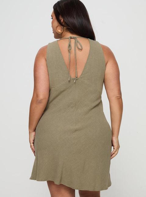 Portillo Linen Blend Mini Dress Olive Curve Product Image