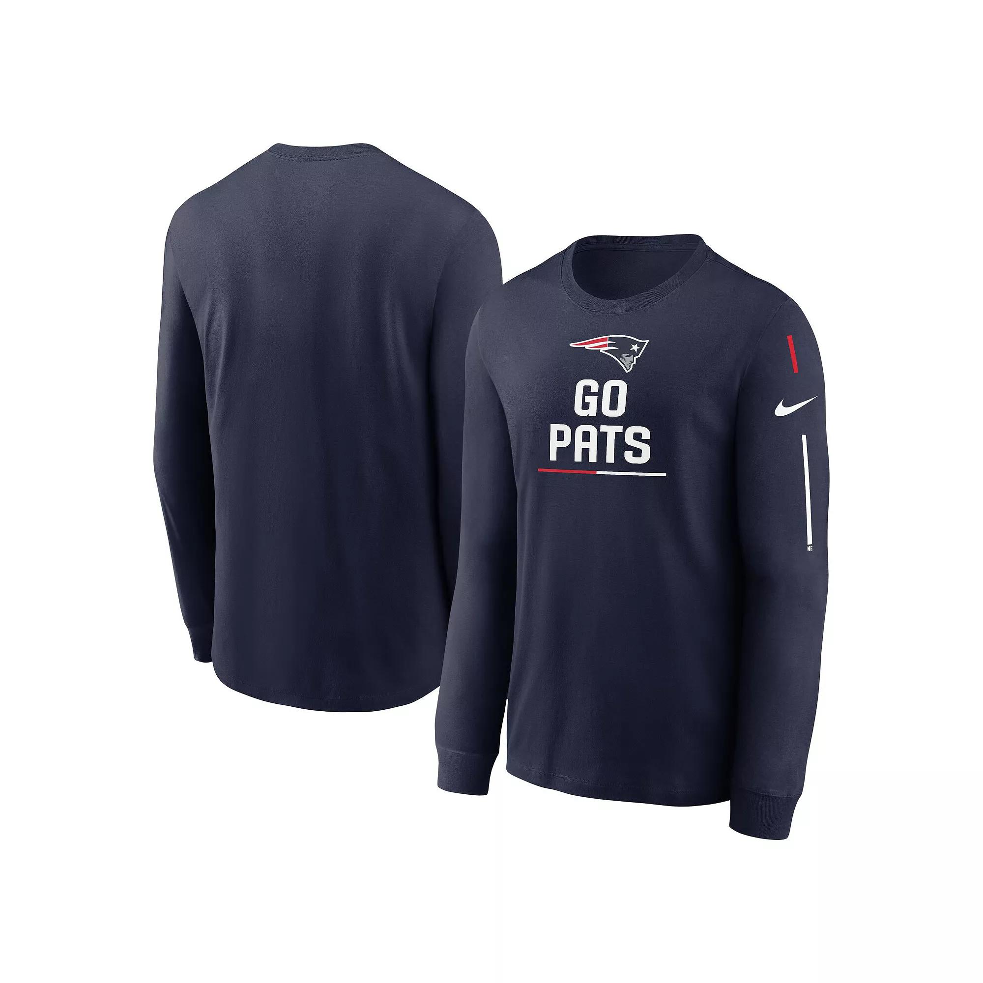 Men's Nike Navy New England Patriots Team Slogan Long Sleeve T-Shirt, Size: 3XL, Blue Product Image