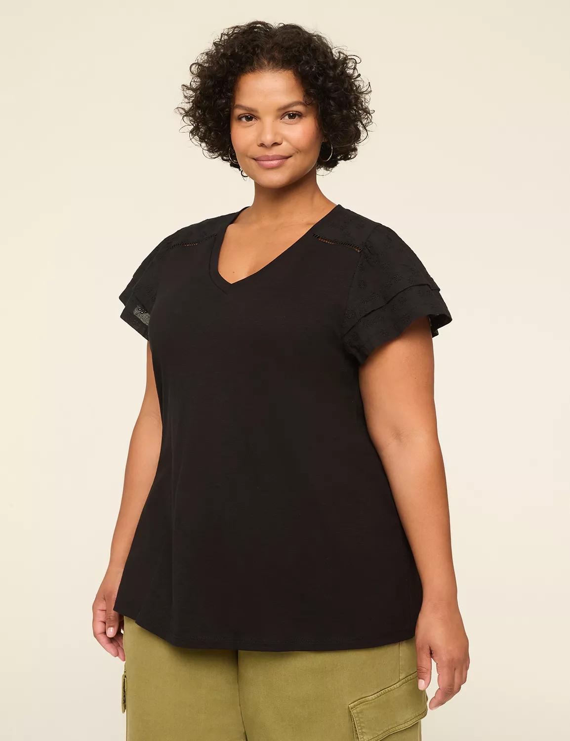 Eyelet-Sleeve V-Neck Top Product Image