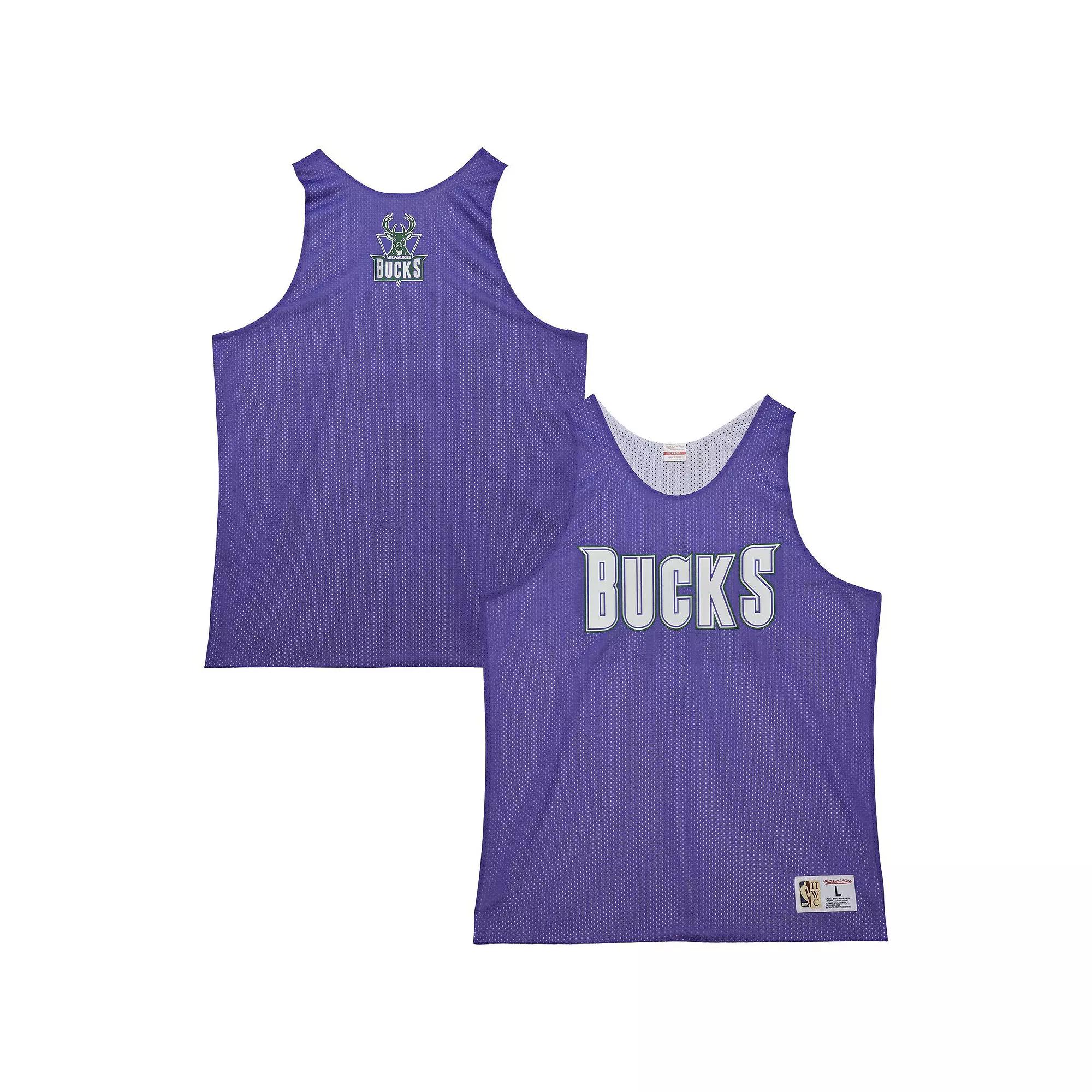 Men's Mitchell & Ness Purple/White Milwaukee Bucks Hardwood Classics Reversible Mesh Practice Jersey,  Product Image