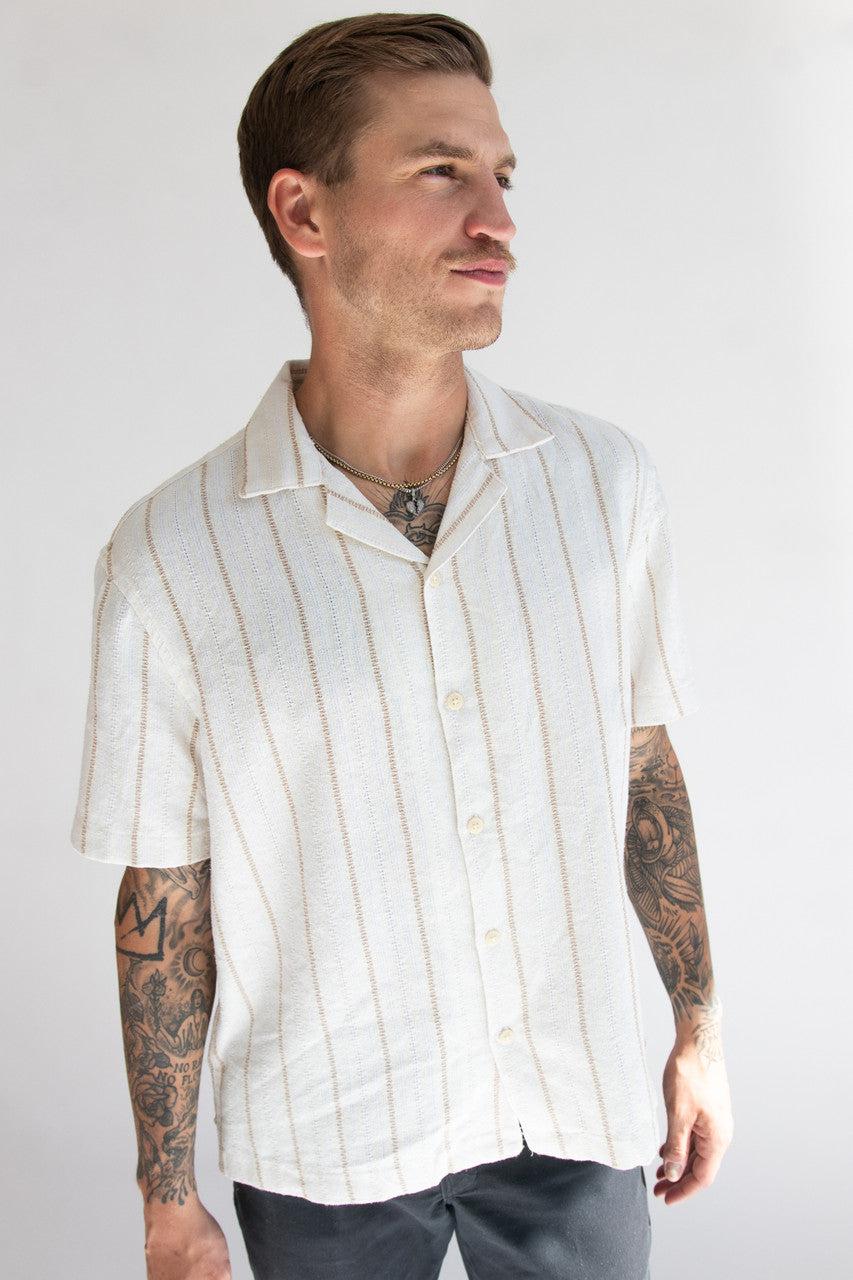 Cream Striped Woven Button Up Shirt Product Image