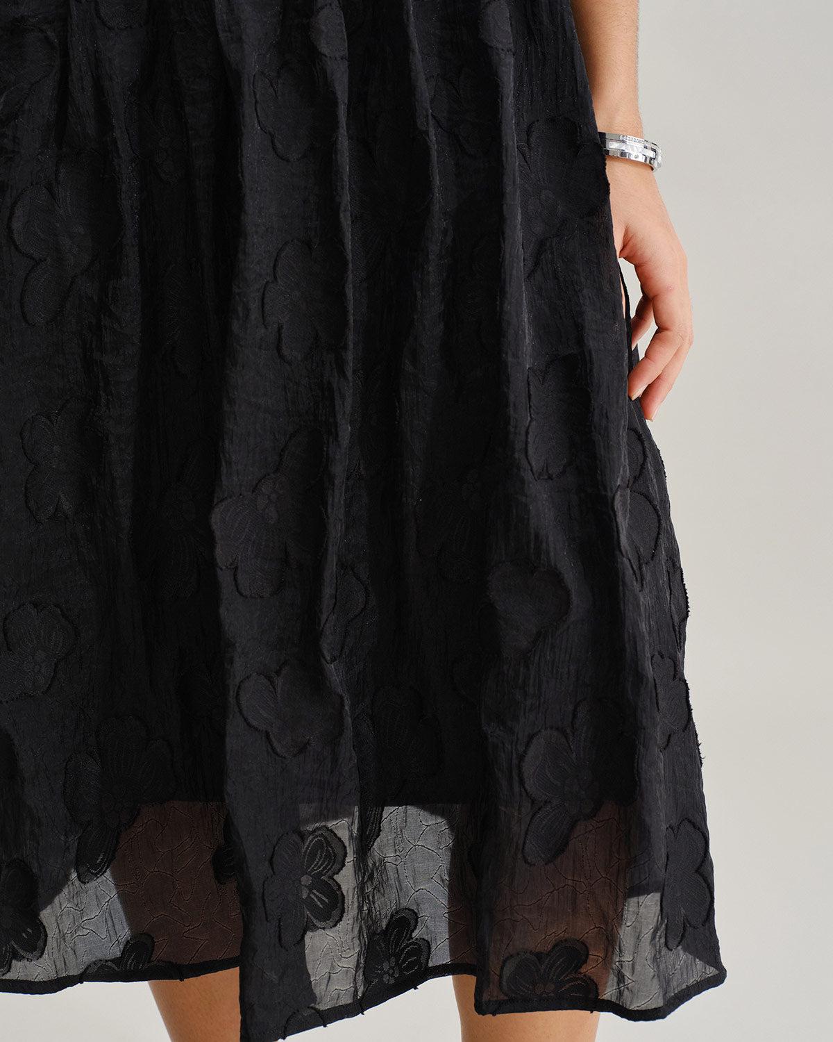 Black Square Neck Puffed Sleeve Midi Dress Product Image