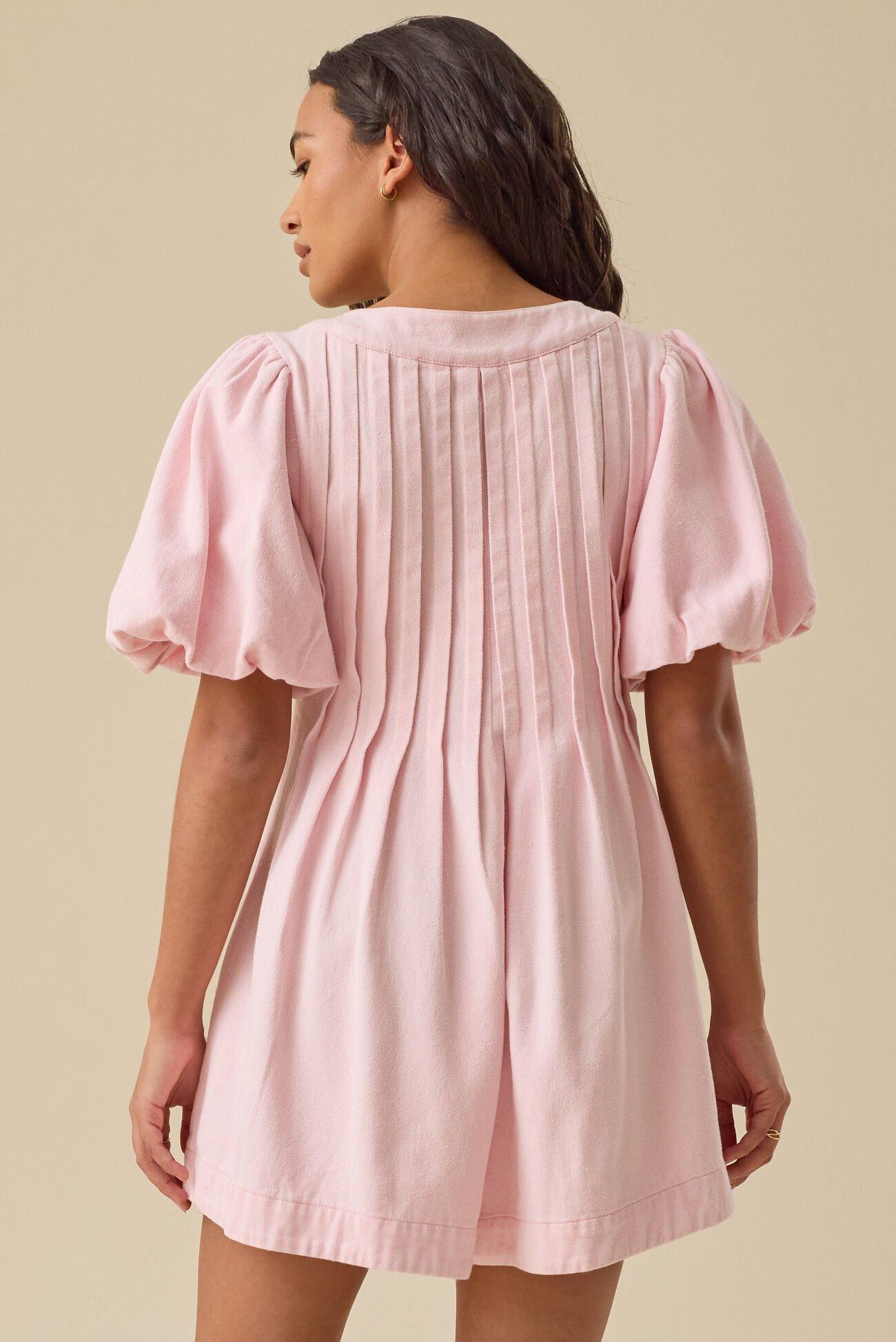 Evie Puff Sleeve Denim Romper Product Image