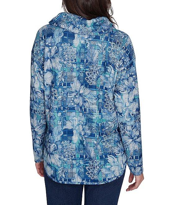 Ruby Rd. Knit Floral Plaid Cowl Neck Long Sleeve Top Product Image