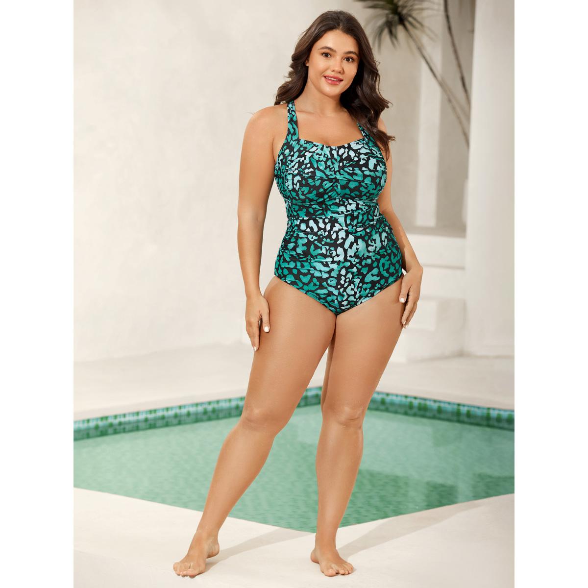 Plus Size Leopard Twist Front One-Piece Swimsuit Women's Swimwear Emerald Resort Gathered Curve Bathing Suits High stretch One Pieces BloomChic 28/5X Product Image