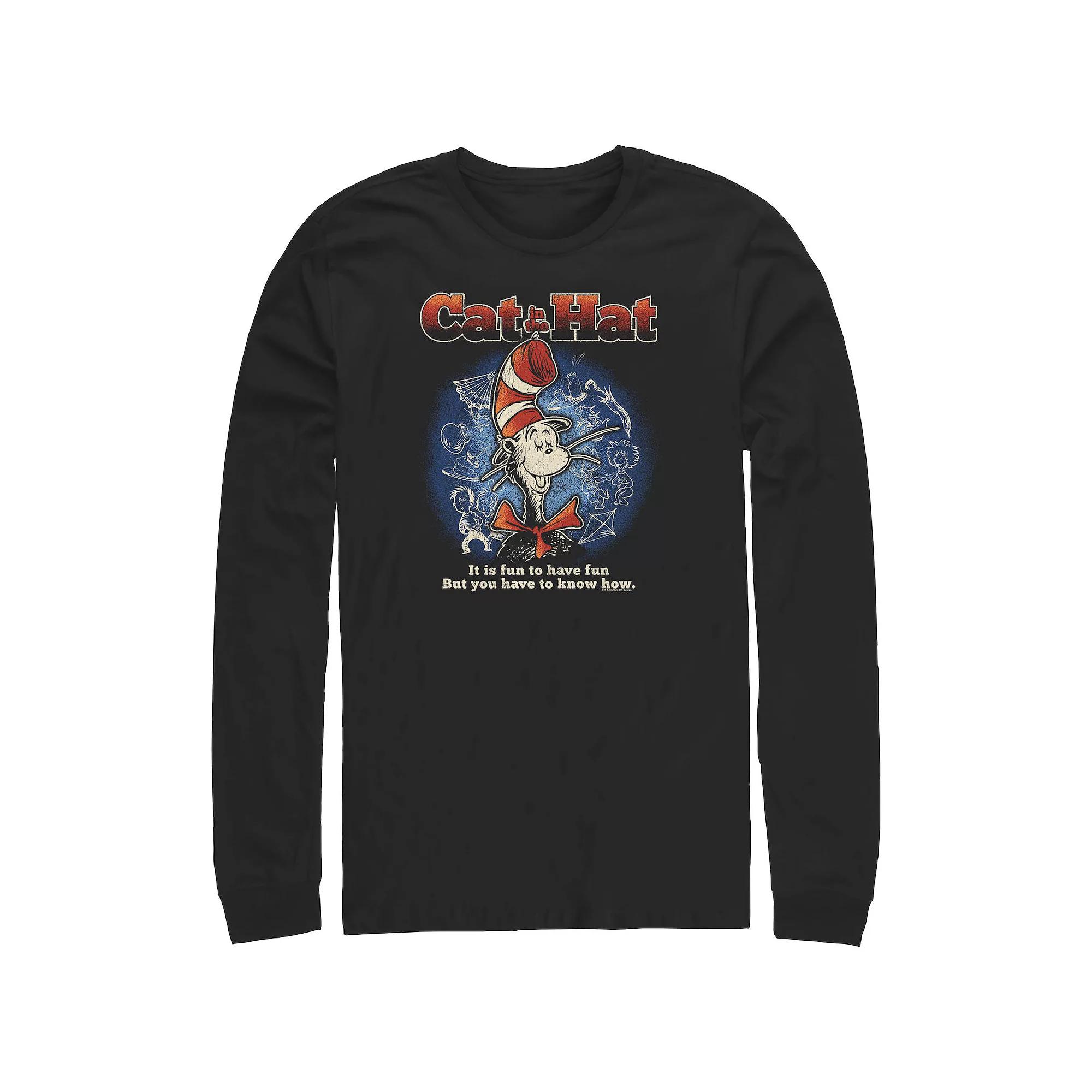 Big & Tall Dr. Seuss The Cat In The Hat It Is Fun To Have Fun Long Sleeve Graphic Tee, Men's, Size: 3XL Tall, Black Product Image