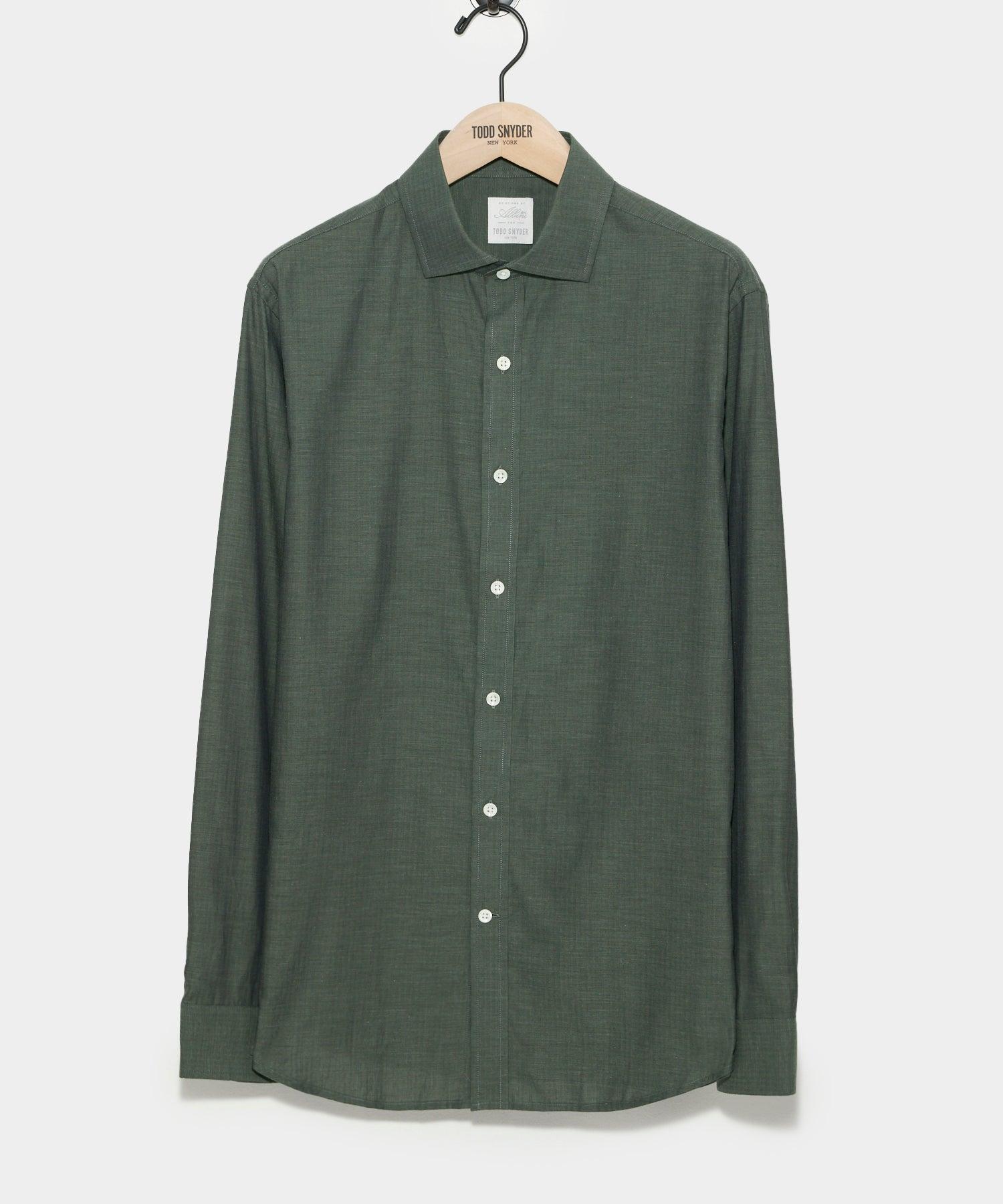 Slim Fit Flannel Spread Collar Dress Shirt in Olive Product Image