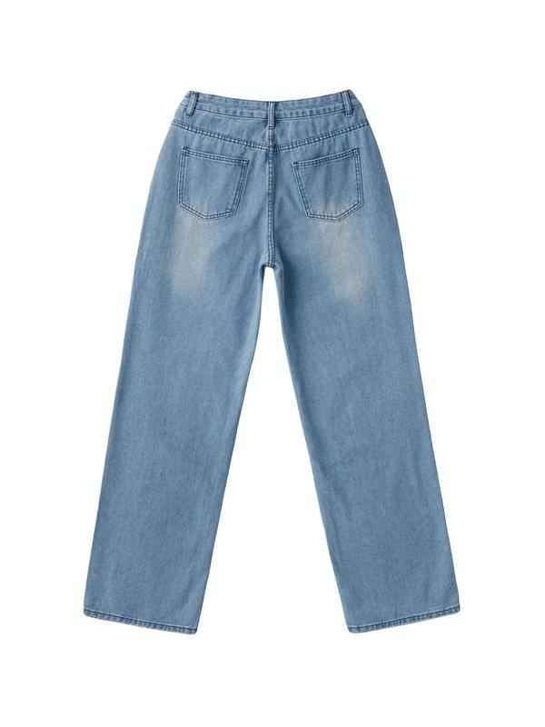 Basic Wash Straight Leg Boyfriend Jeans Product Image