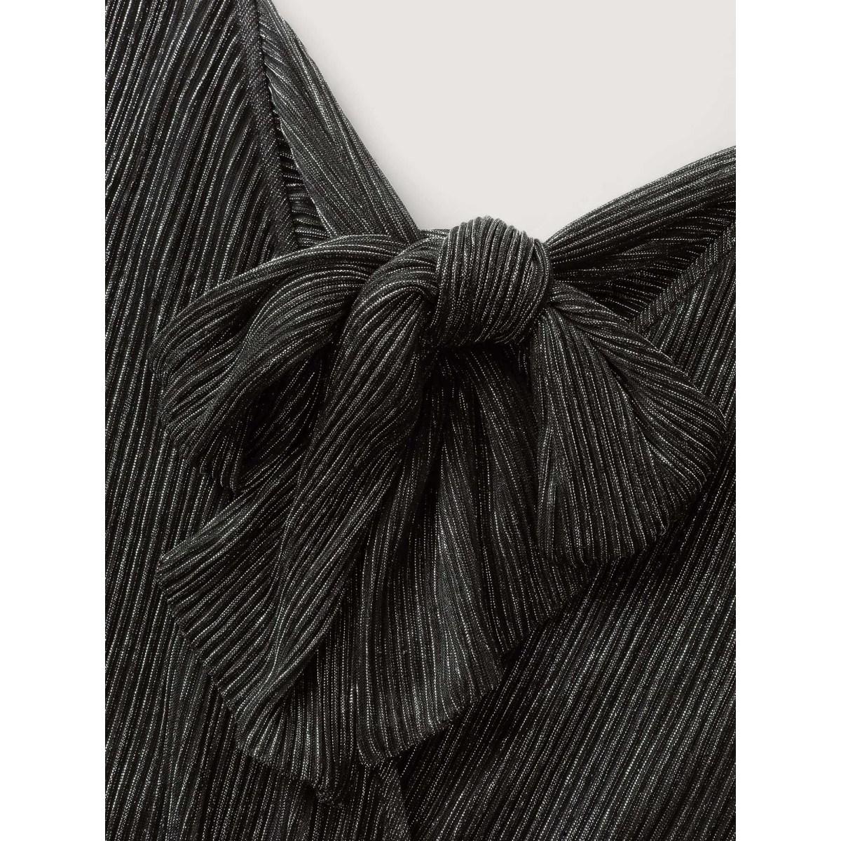 Plus Size Black Shimmery Bow Back Tie Contrast Jumpsuit Women Short sleeve Overlap Collar Party Loose Jumpsuits BloomChic 22-24/3X Product Image