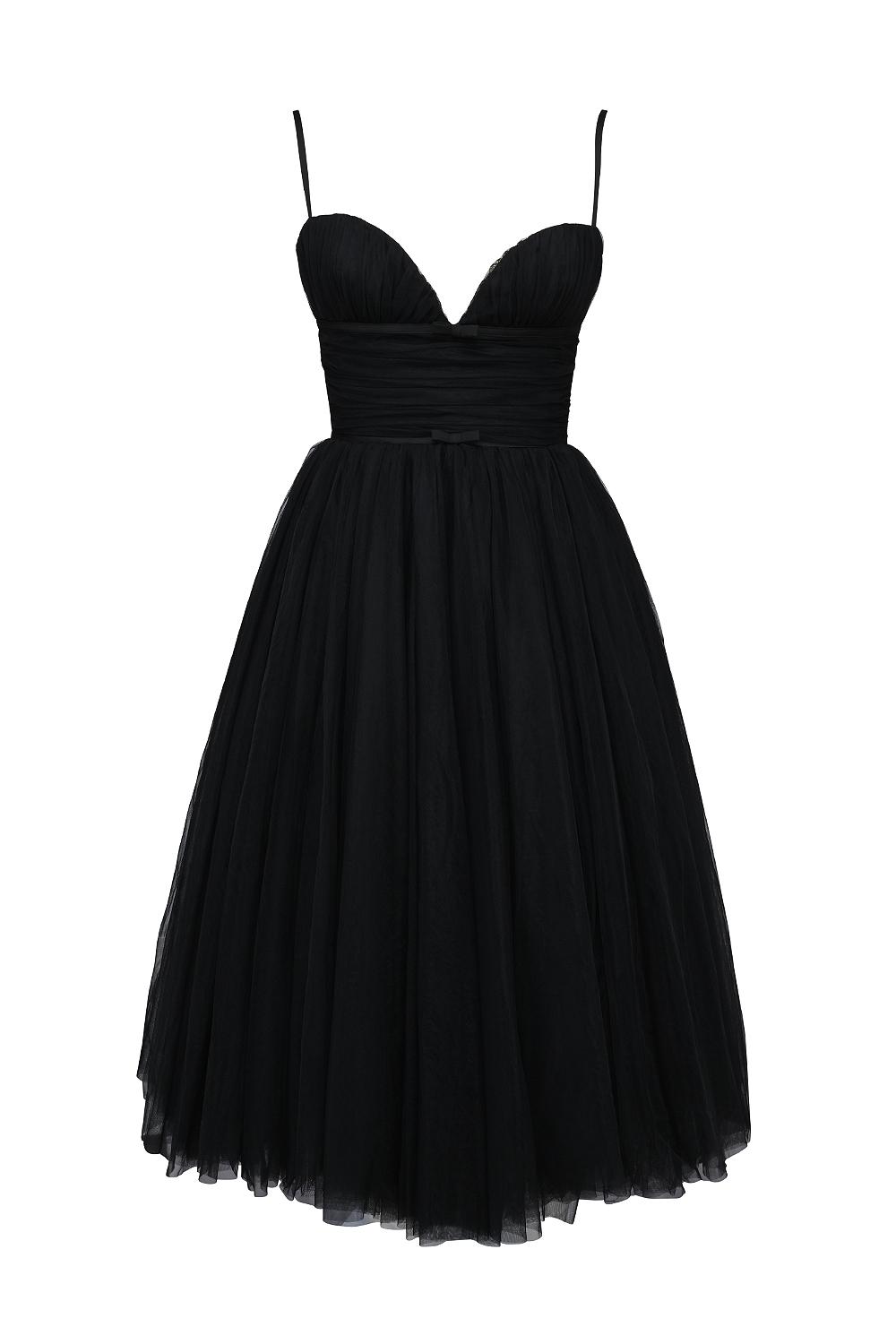 Countess  black tulle ruched bodice midi dress - sale Product Image