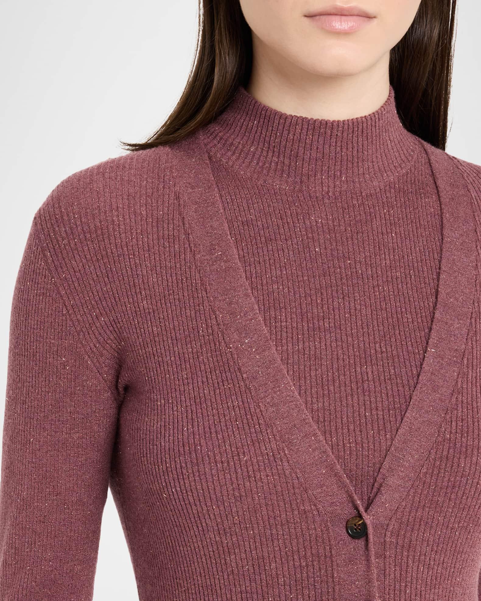 Metallic Cashmere Rib Knit V-Neck Cardigan Product Image