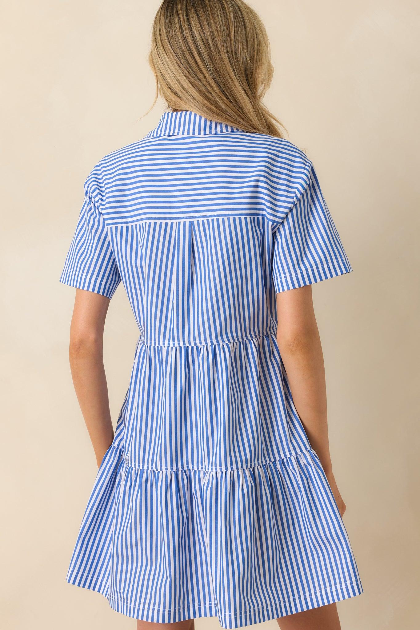Staple The Label Blue Stripe Cotton Mathilde Mini Shirt Dress Product Image