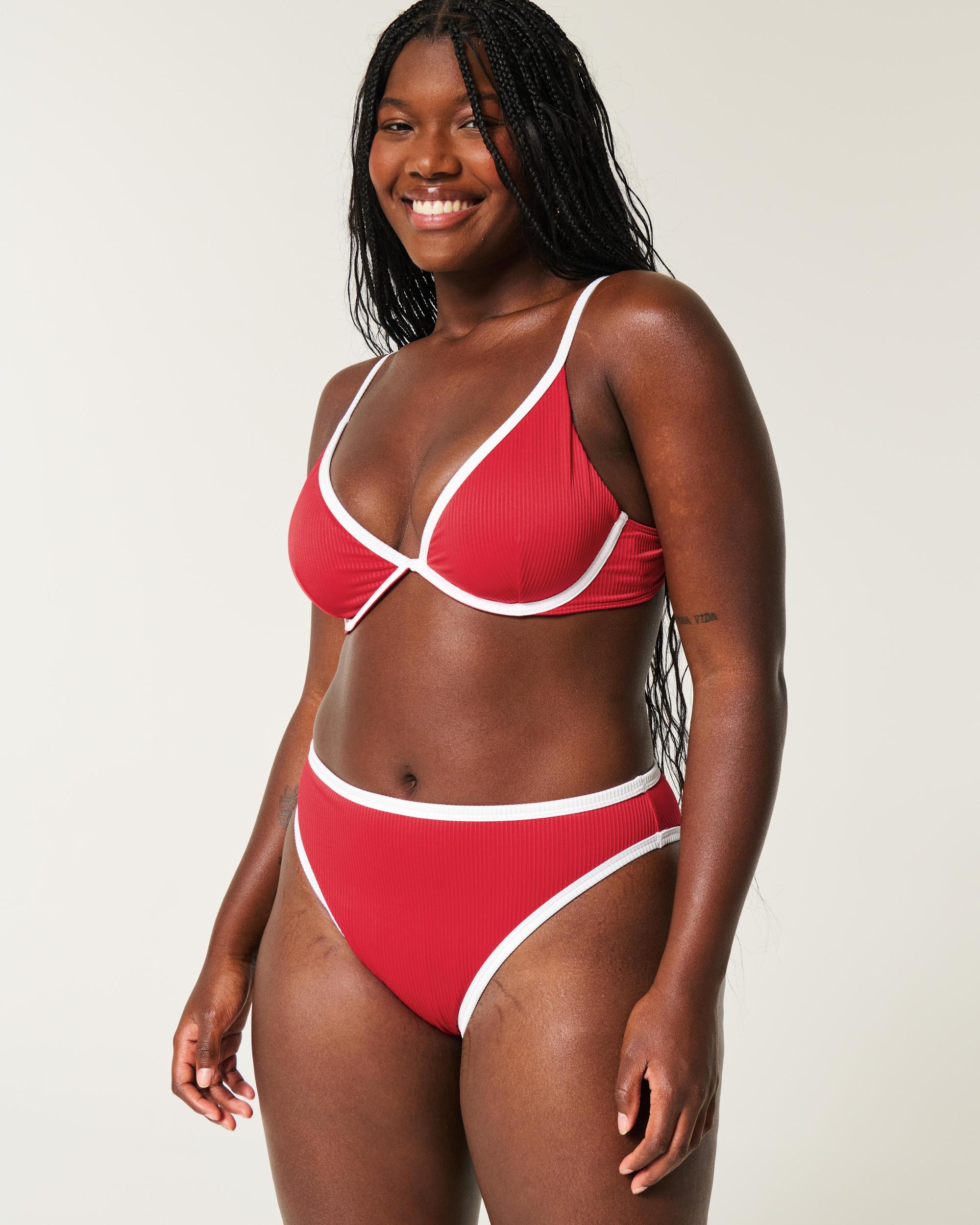 Curvy High-Leg High-Waist Ribbed Cheeky Bikini Bottom Product Image