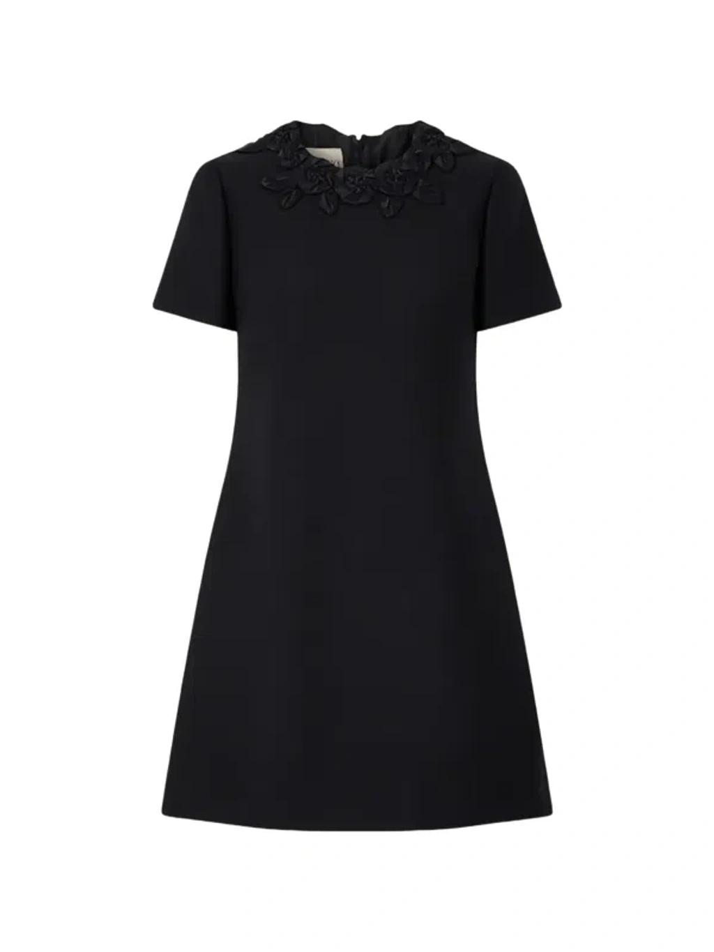 VALENTINO Embellished Silk-trimmed Wool And Silk-blend Crepe Mini Dress In Black Product Image