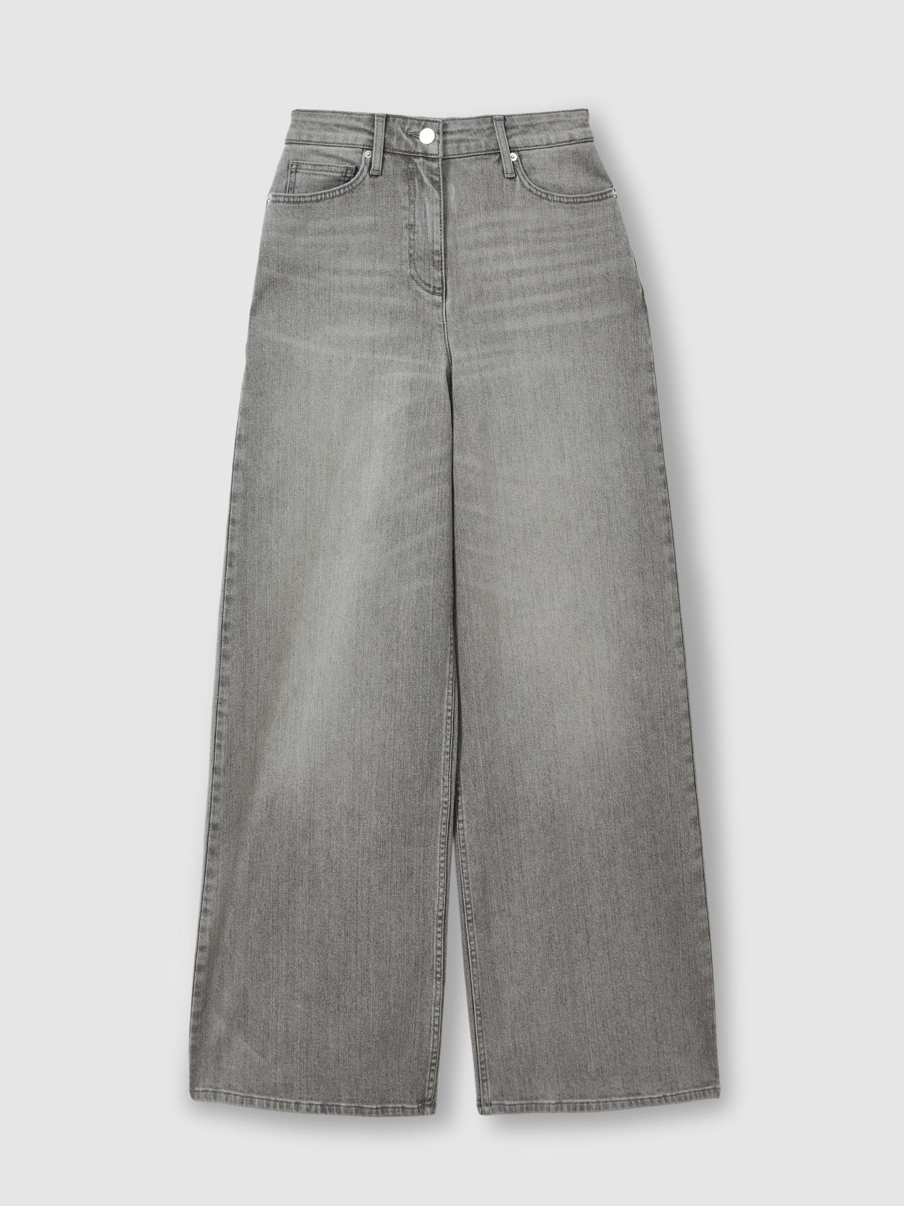 Petite Wide Leg Jeans in Washed Grey Product Image